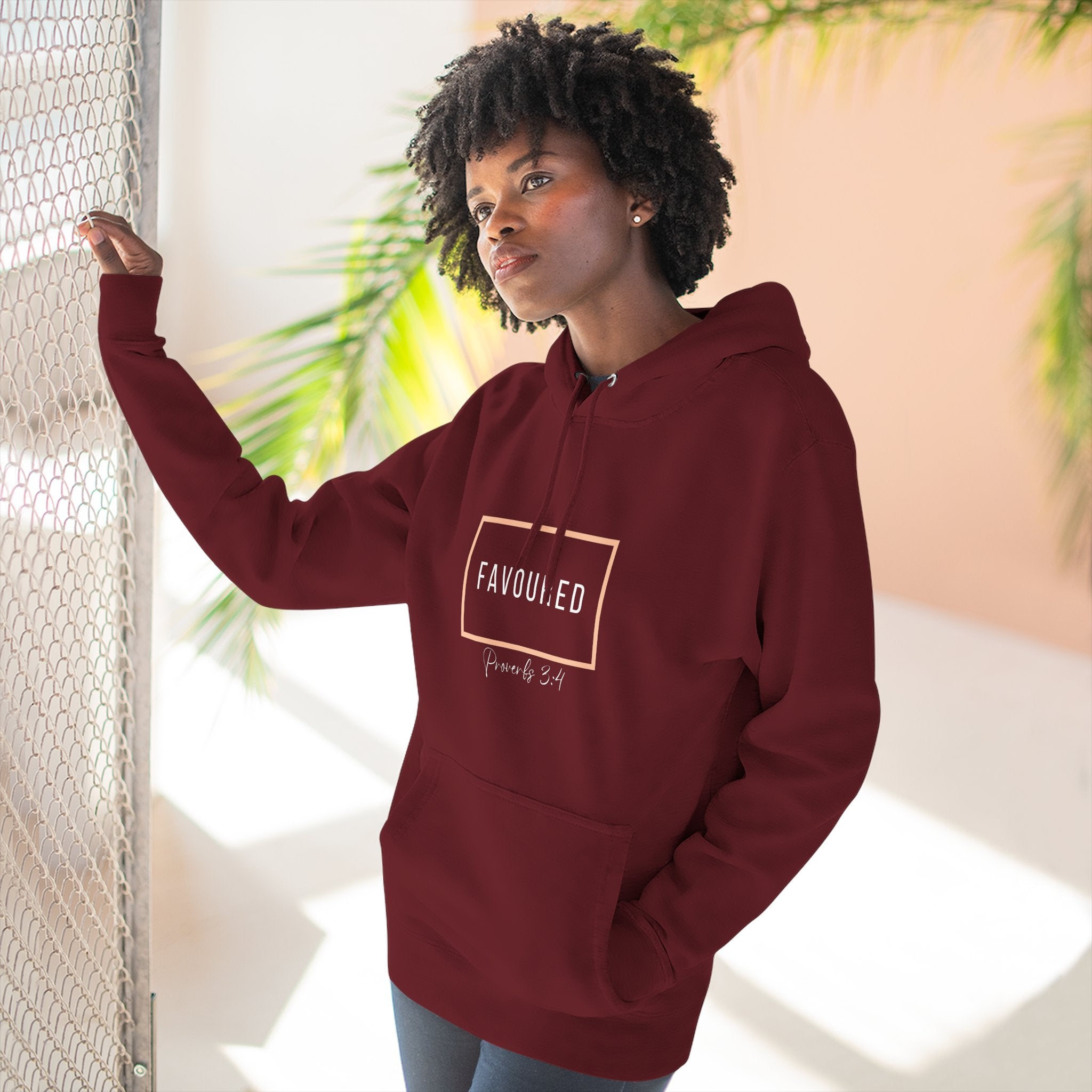 Favoured Christian Hoodie – Proverbs 3:4 Scripture Minimalist Hoodie | Faith-Based Unisex Fleece Pullover