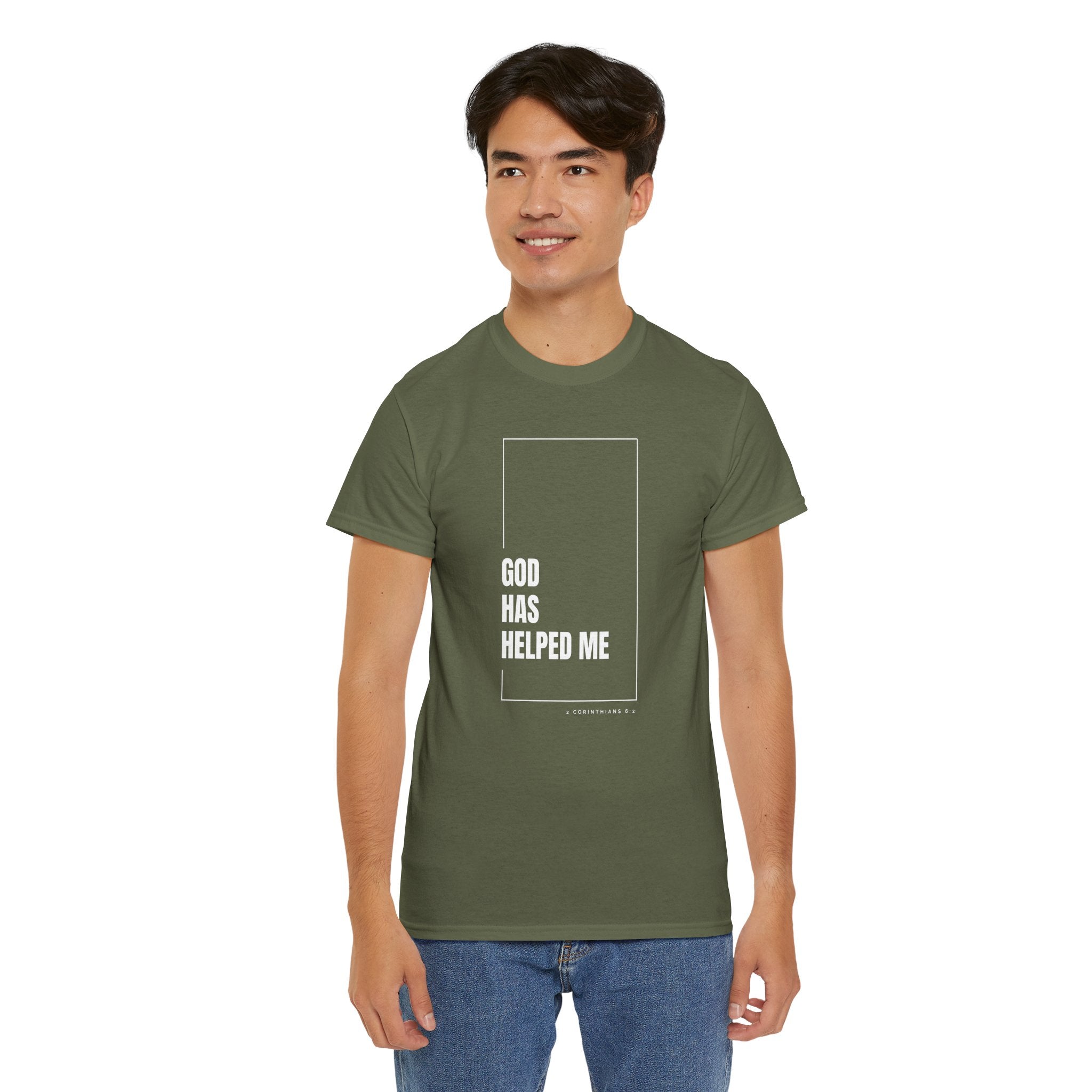God Has Helped Me Christian T-Shirt – 2 Corinthians 6:2 Faith Tee | Unisex Heavy Cotton Shirt