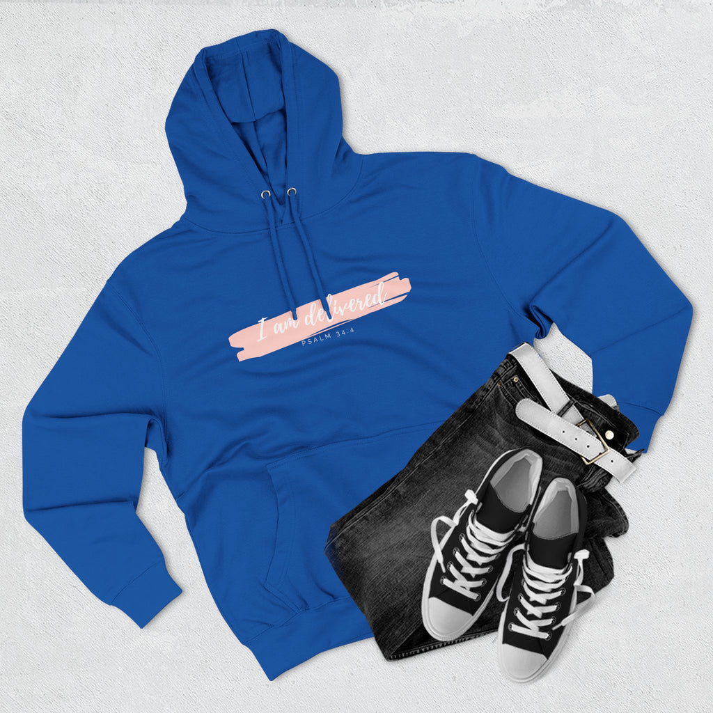 I Am Delivered Christian Hoodie — Psalm 34:4 Faith Hoodie | Inspirational Scripture Pullover | Unisex Christian Apparel