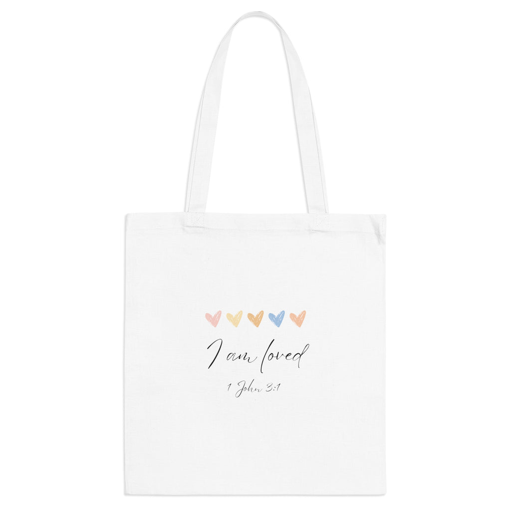 I Am Loved Tote Bag – 1 John 3:1 Scripture Cotton Tote | Christian Inspirational Canvas Bag