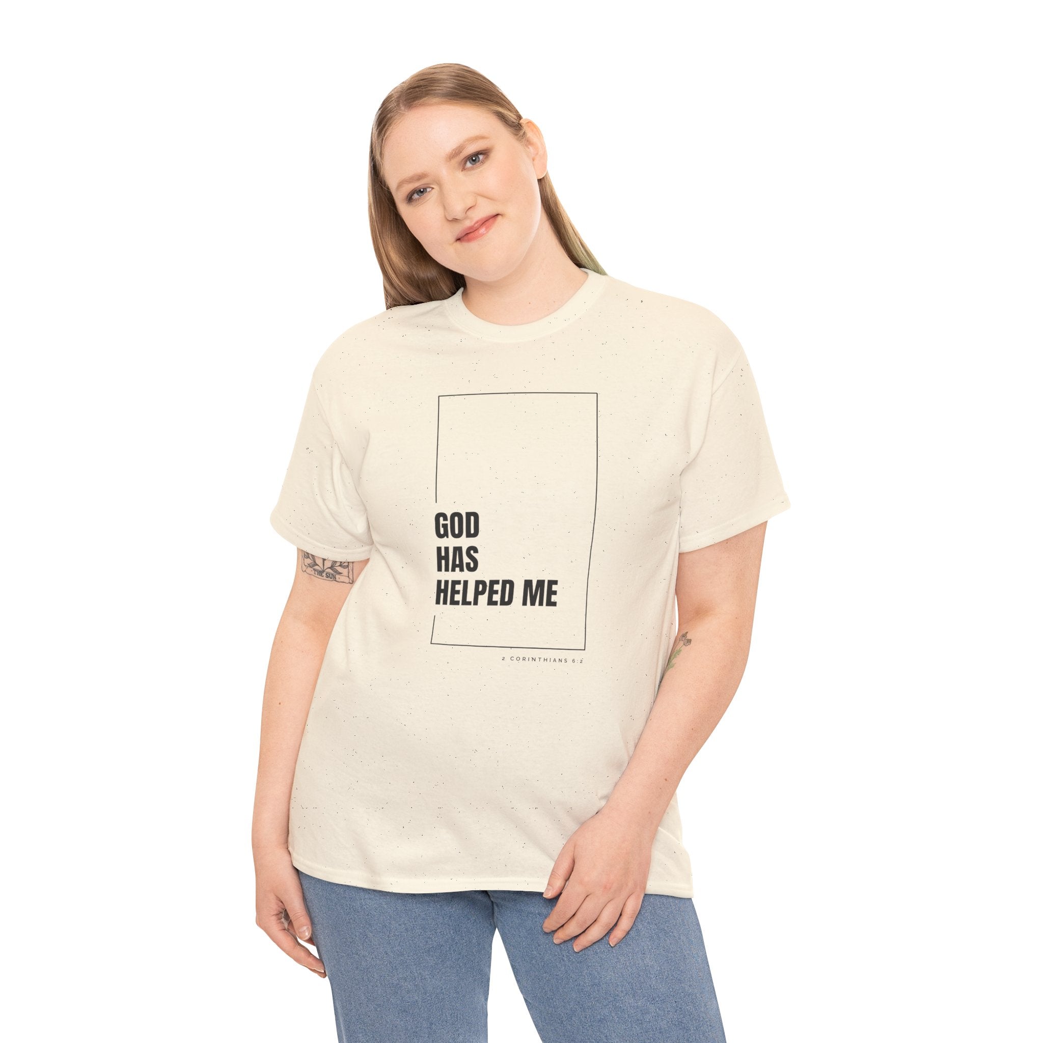 God Has Helped Me Christian T-Shirt – 2 Corinthians 6:2 Faith Tee | Unisex Heavy Cotton Shirt