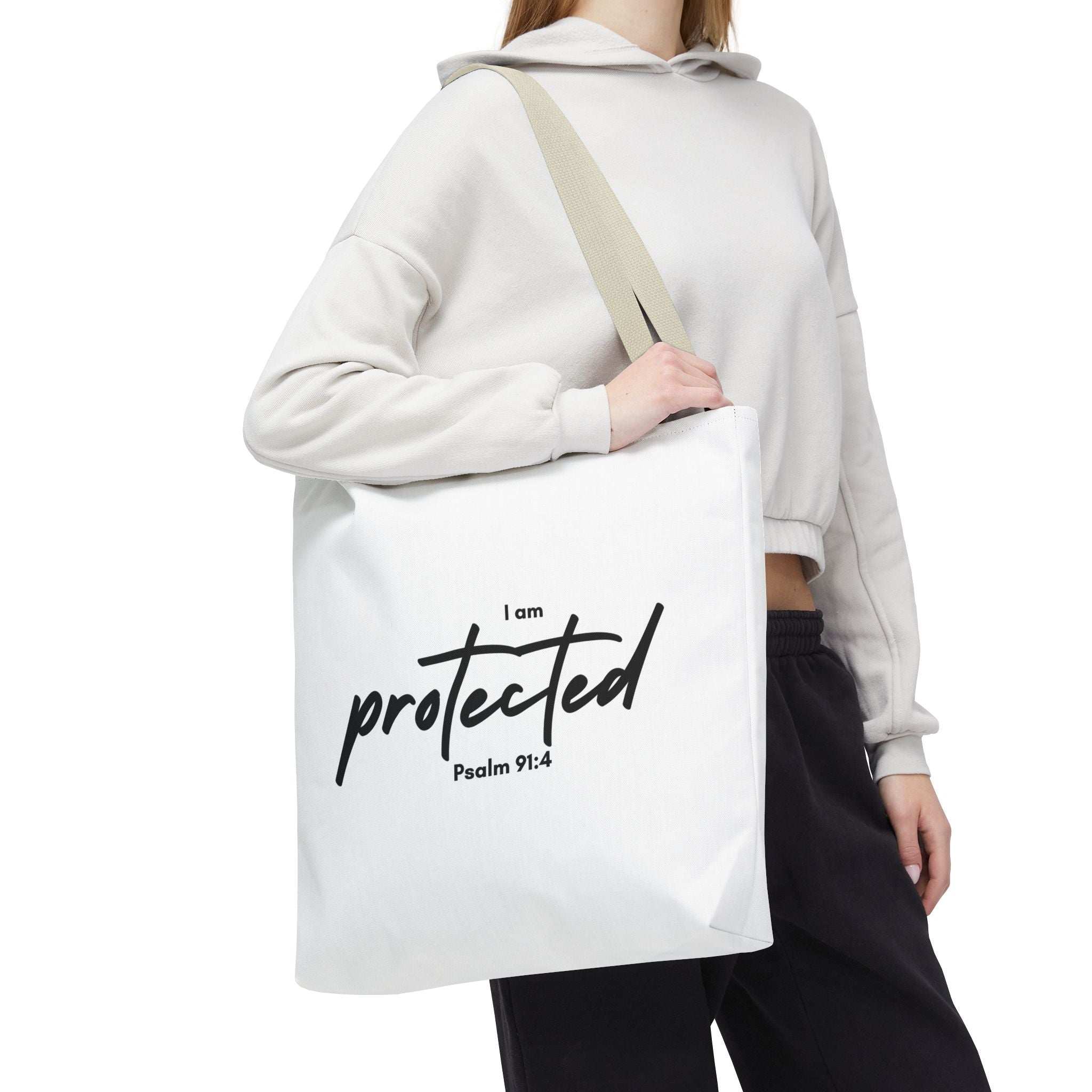 I Am Protected Tote Bag — Psalm 91:4 Christian Scripture Canvas Tote | Faith-Based Carryall