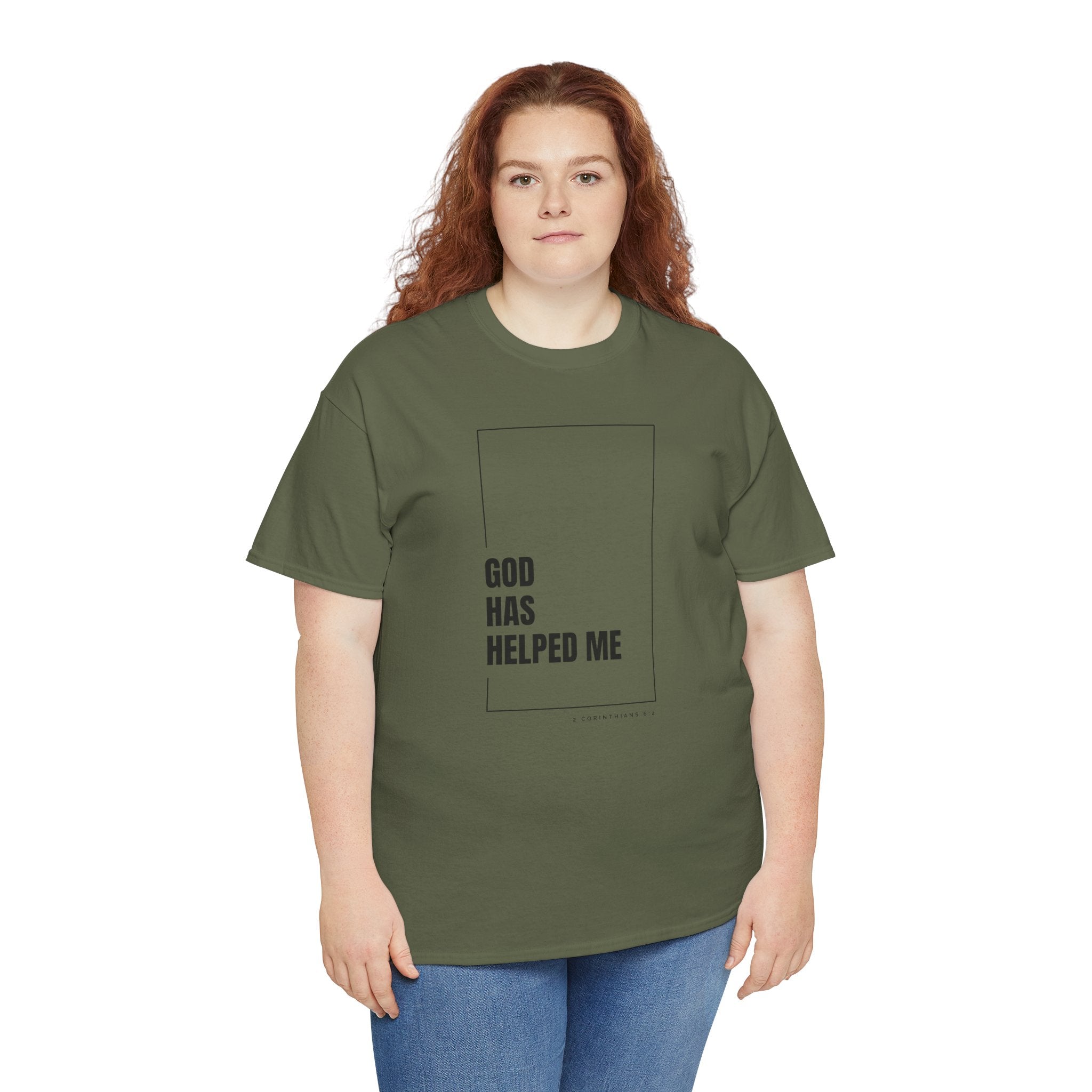 God Has Helped Me Christian T-Shirt – 2 Corinthians 6:2 Faith Tee | Unisex Heavy Cotton Shirt