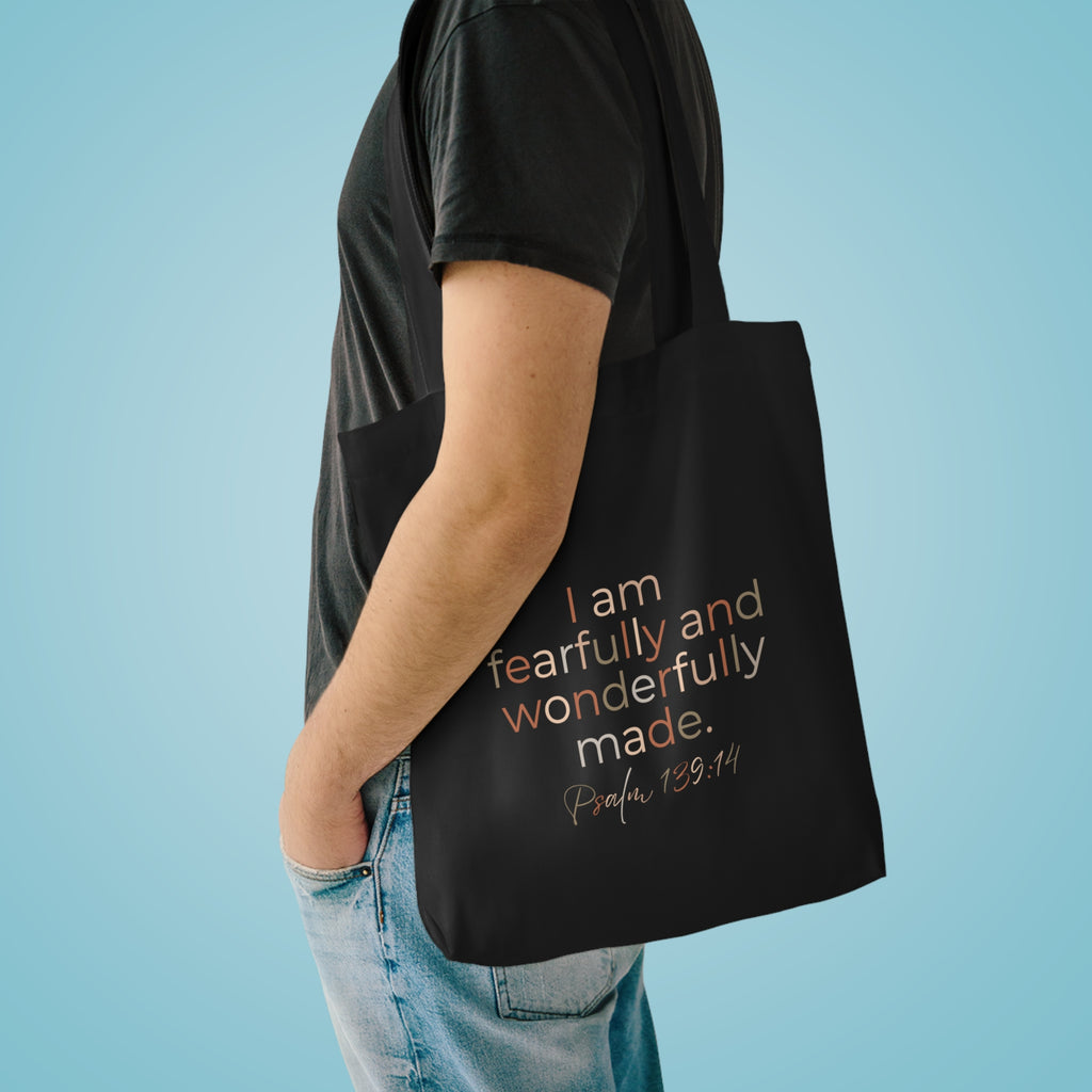 Fearfully & Wonderfully Made Tote Bag — Psalm 139:14 Christian Cotton Canvas Bag (Inspirational Scripture Tote)