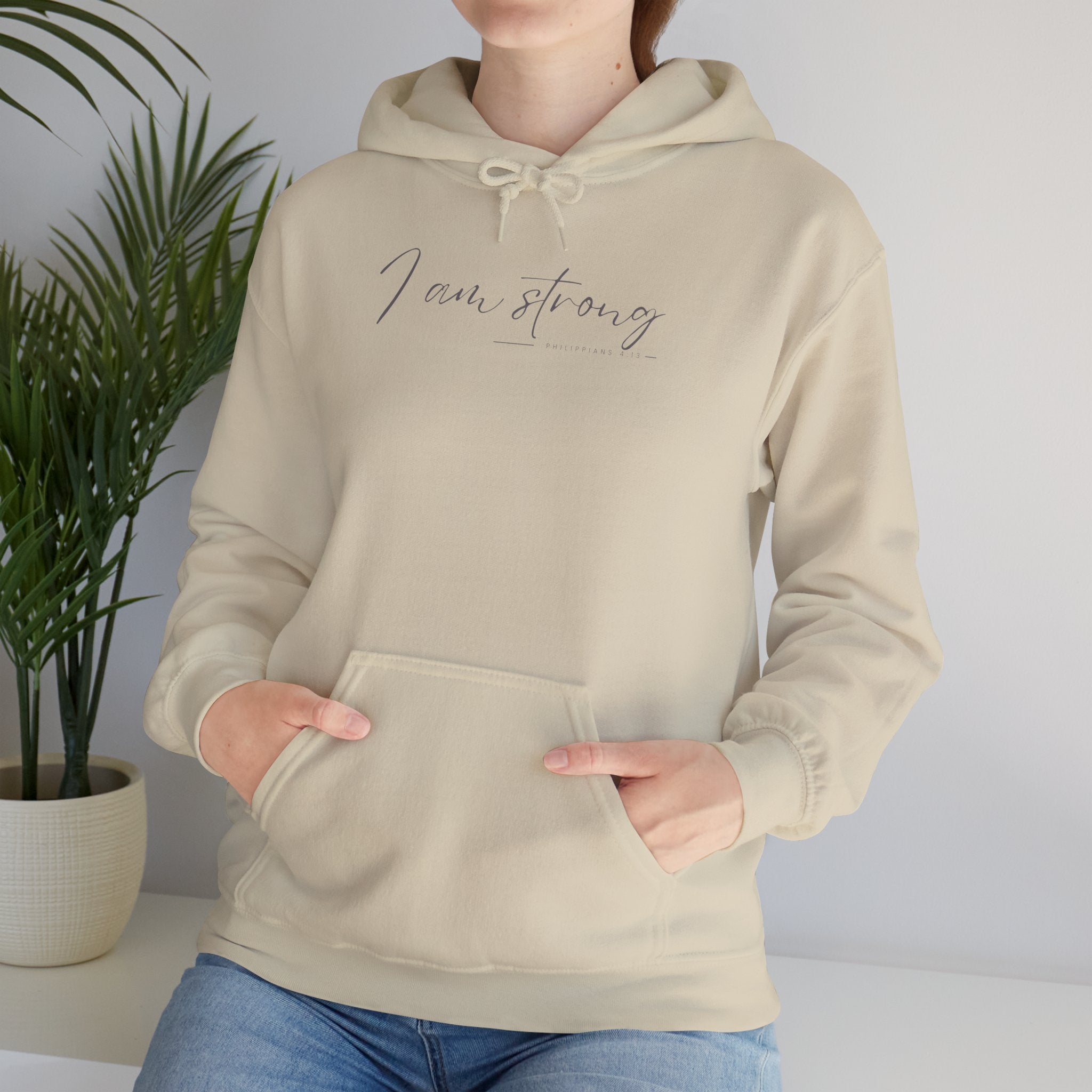 I Am Strong Hoodie – Philippians 4:13 Christian Unisex Faith Sweatshirt
