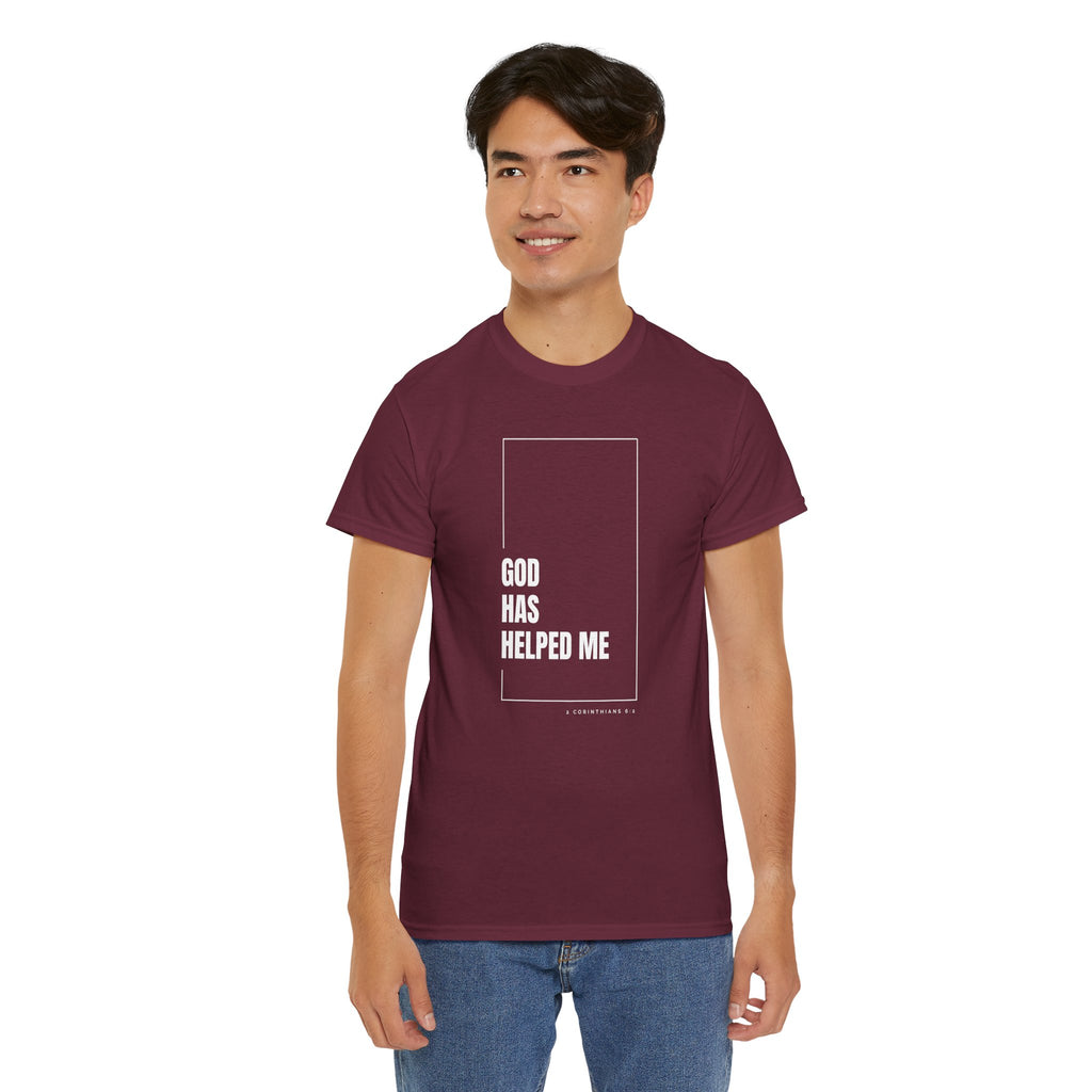 God Has Helped Me Christian T-Shirt – 2 Corinthians 6:2 Faith Tee | Unisex Heavy Cotton Shirt