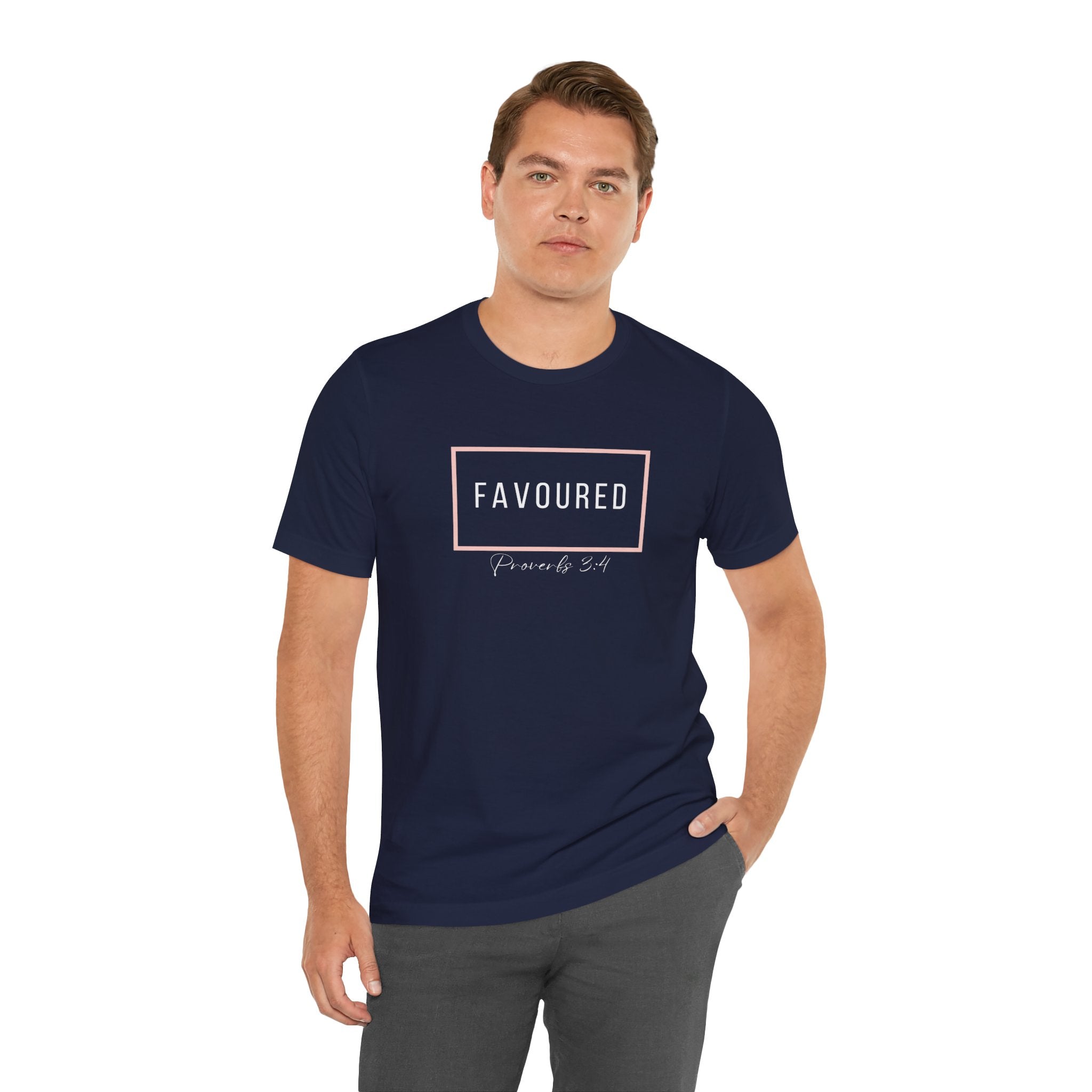 Favoured Christian T-Shirt – Proverbs 3:4 Scripture Tee | Faith-Based Unisex Shirt