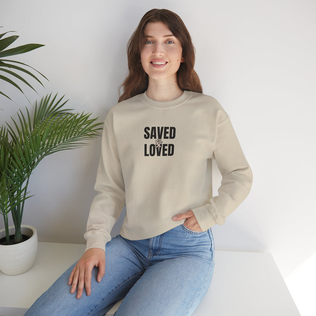 Saved & Loved Crewneck Sweatshirt — Psalm 91:16 Christian Faith Sweatshirt