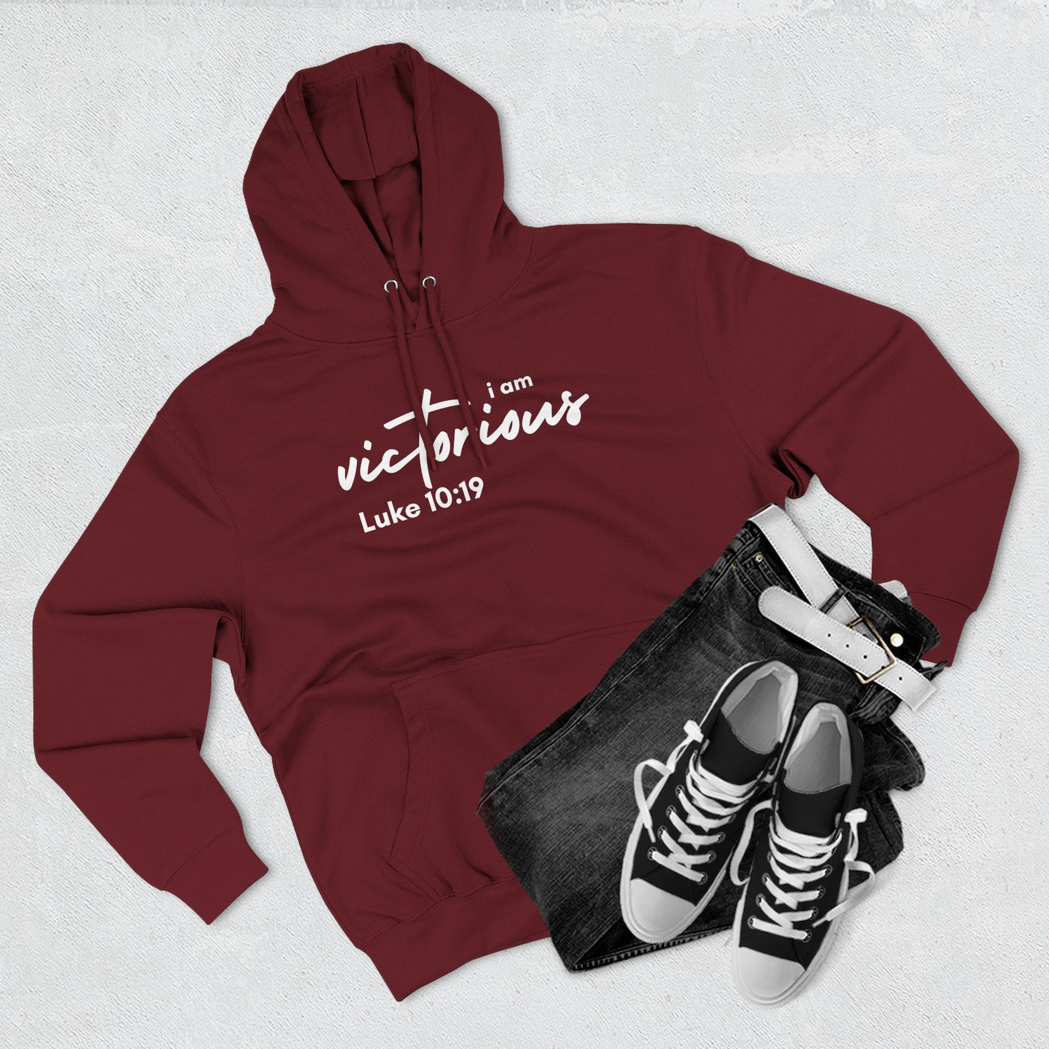 I Am Victorious Hoodie — Luke 10:19 Christian Scripture Fleece Pullover