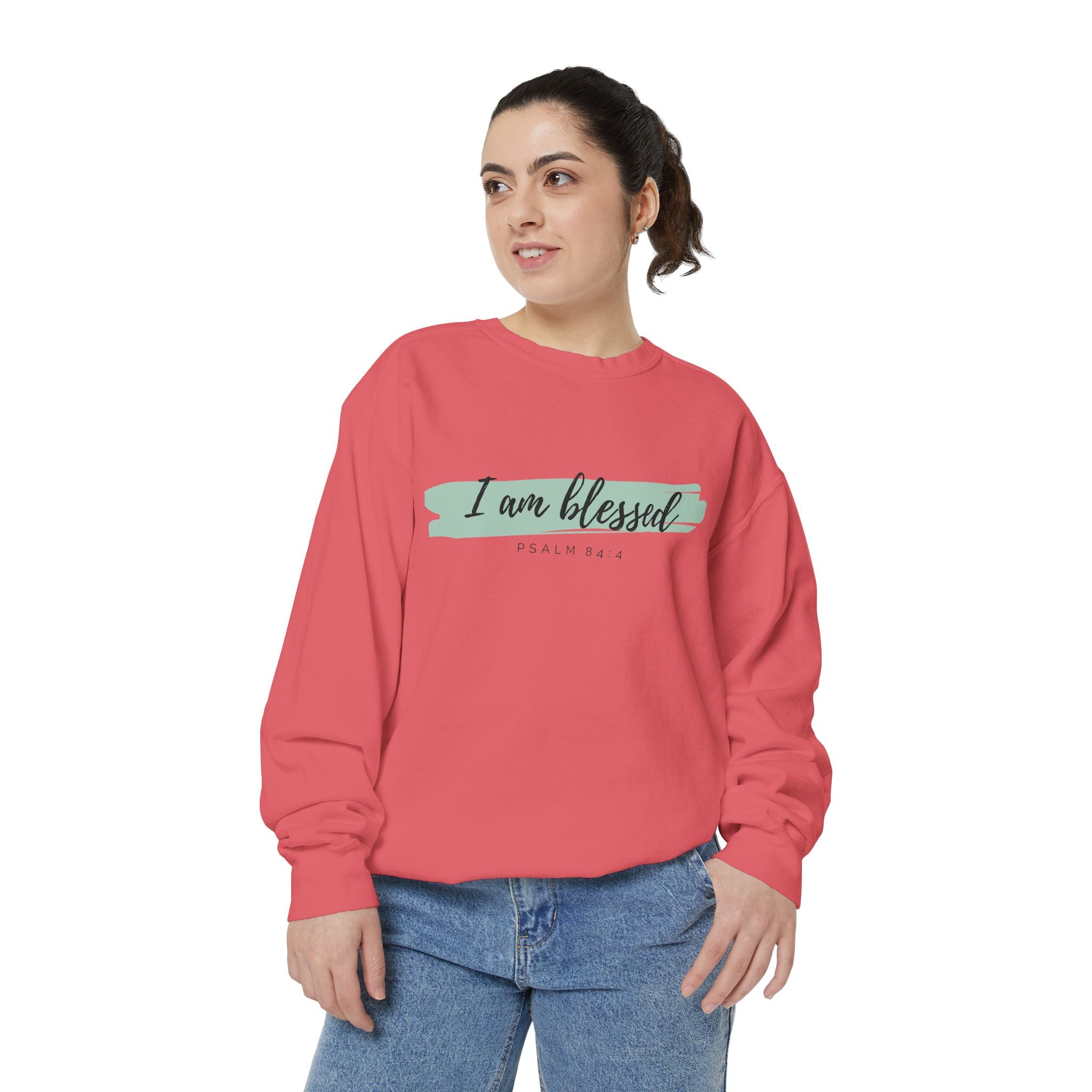 I Am Blessed Sweatshirt – Psalm 84:4 Christian Inspirational Crewneck (Garment-Dyed)