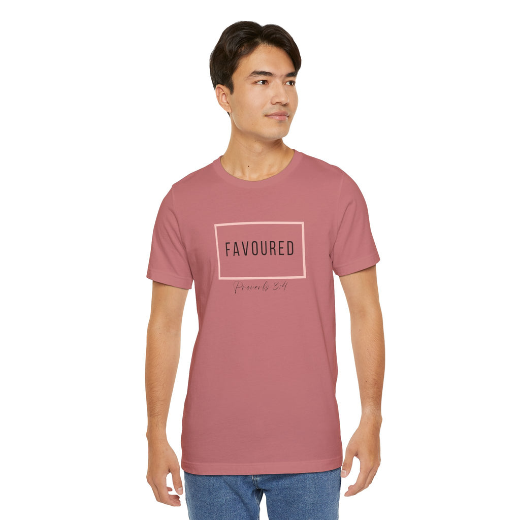 Favoured Christian T-Shirt – Proverbs 3:4 Scripture Tee | Faith-Based Unisex Shirt