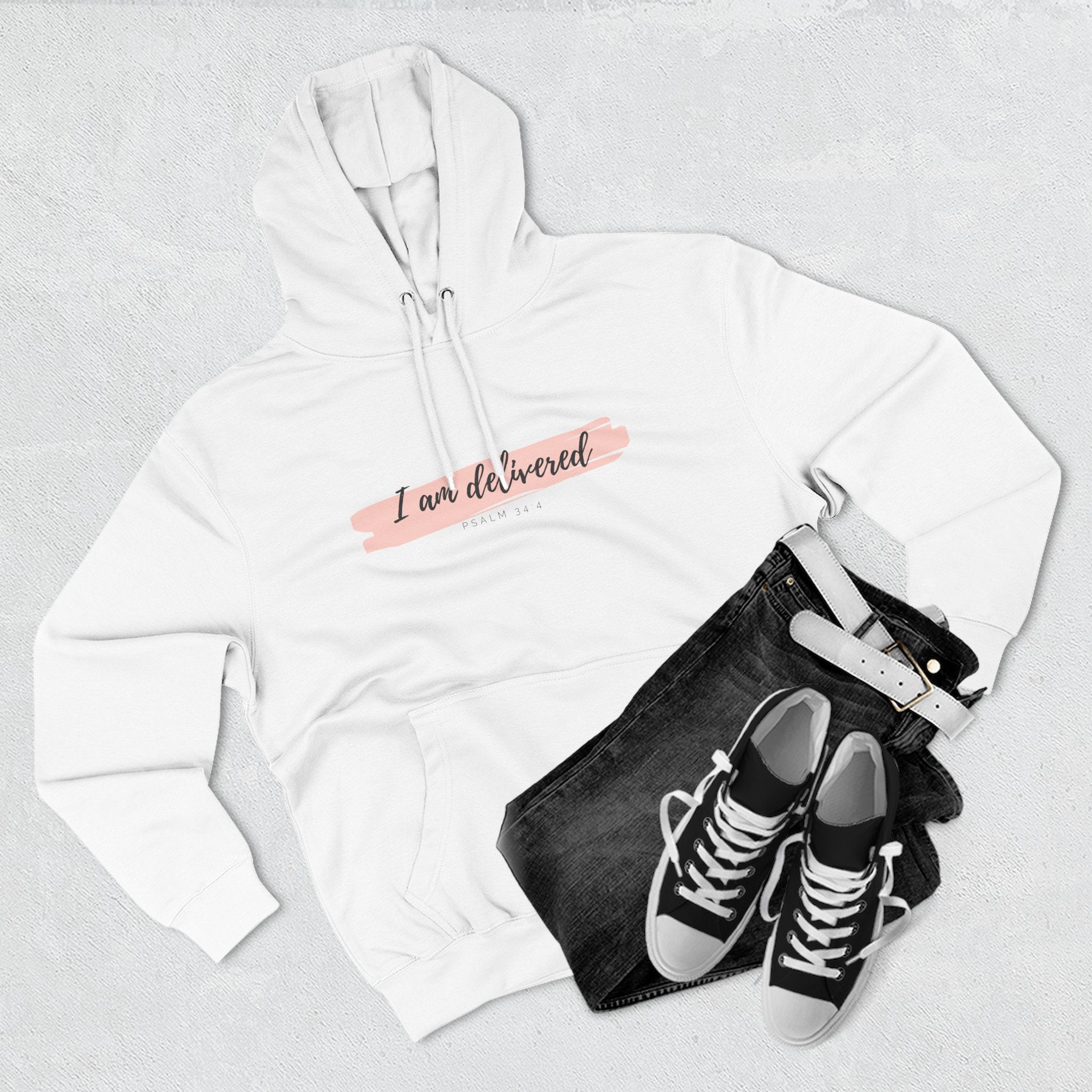 I Am Delivered Christian Hoodie — Psalm 34:4 Faith Hoodie | Inspirational Scripture Pullover | Unisex Christian Apparel