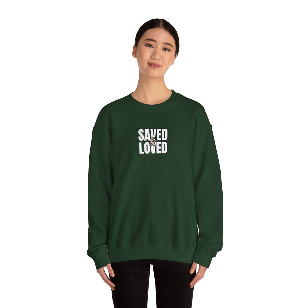Saved & Loved Crewneck Sweatshirt — Psalm 91:16 Christian Faith Sweatshirt