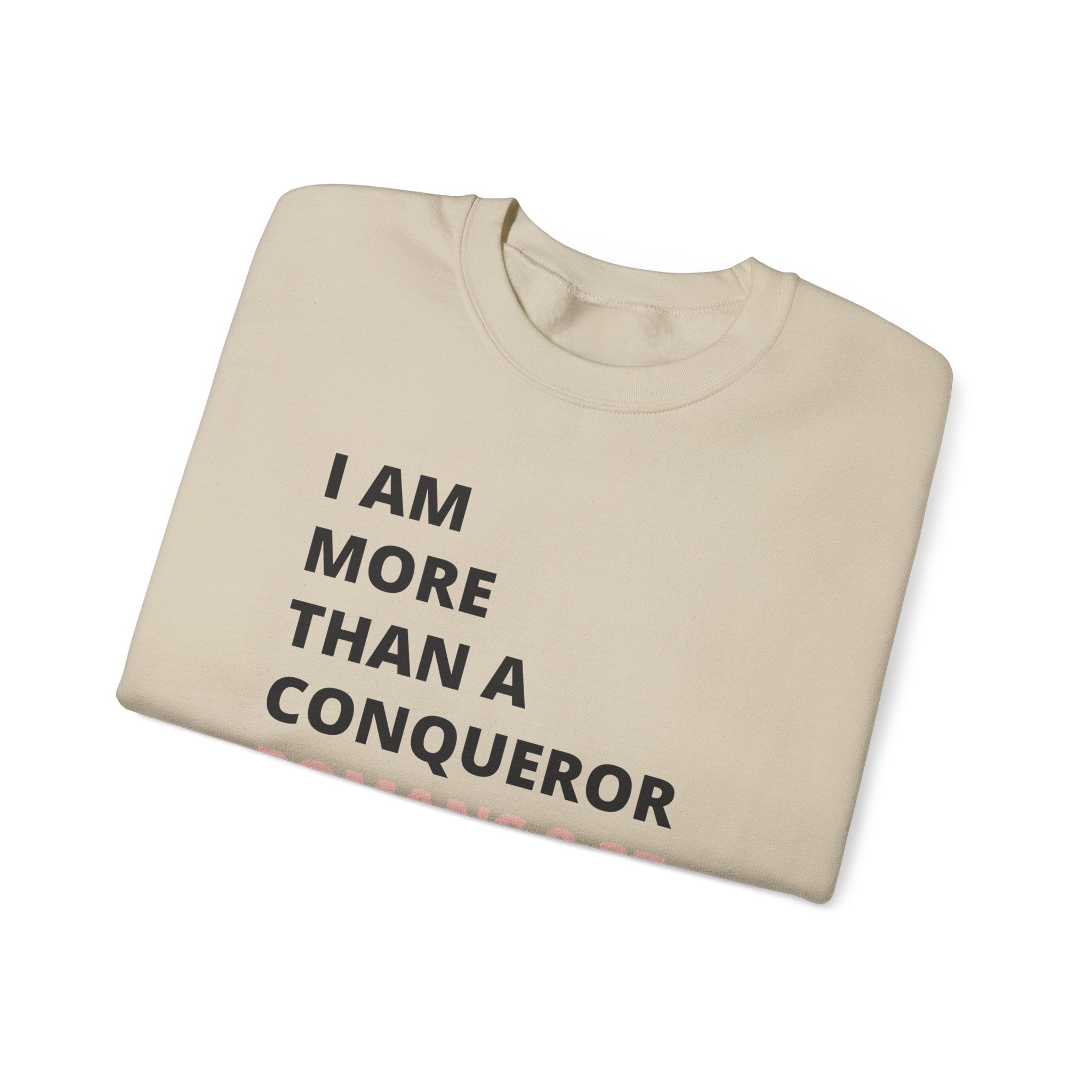 I Am More Than a Conqueror Sweatshirt — Romans 8:37 Christian Crewneck | Faith-Based Unisex Pullover | Inspirational Scripture Sweatshirt
