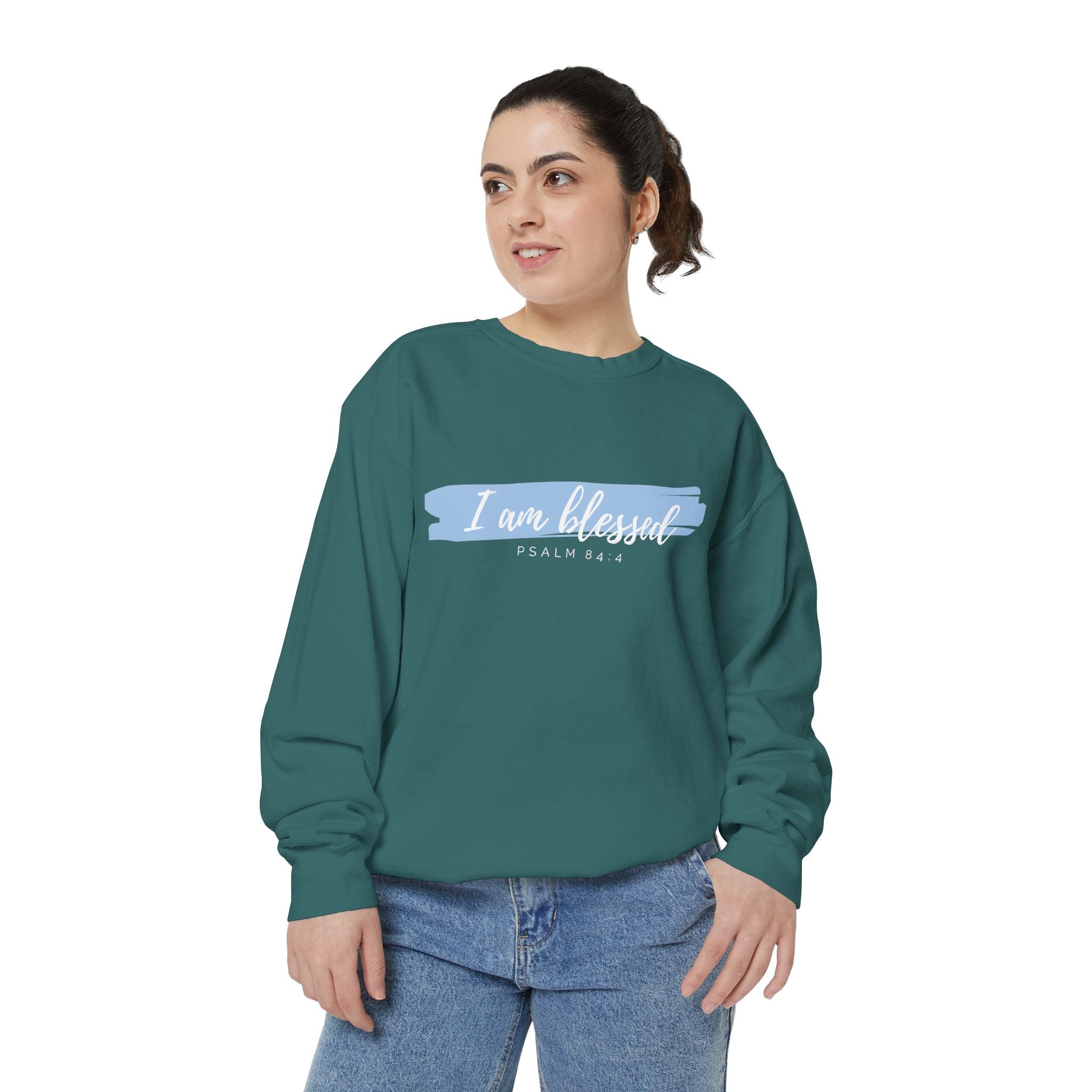 I Am Blessed Sweatshirt – Psalm 84:4 Christian Inspirational Crewneck (Garment-Dyed)
