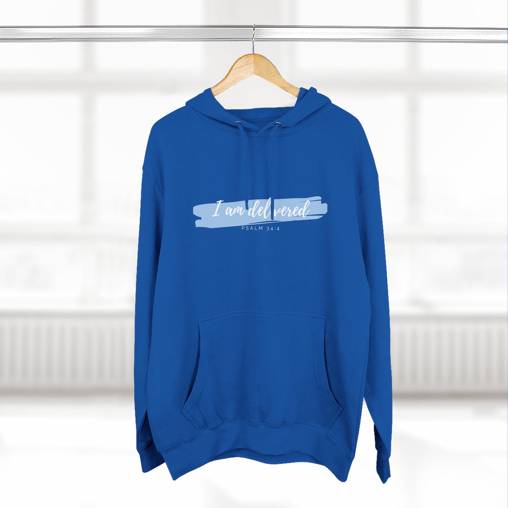 I Am Delivered Christian Hoodie — Psalm 34:4 Faith Hoodie | Inspirational Scripture Pullover | Unisex Christian Apparel