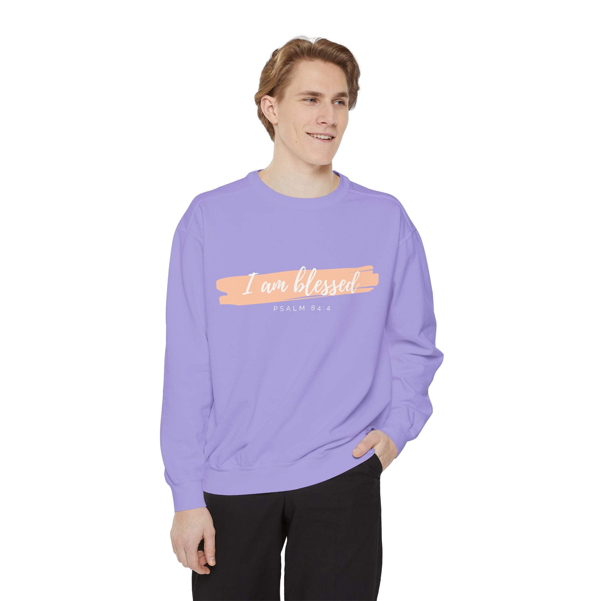 I Am Blessed Sweatshirt – Psalm 84:4 Christian Inspirational Crewneck (Garment-Dyed)