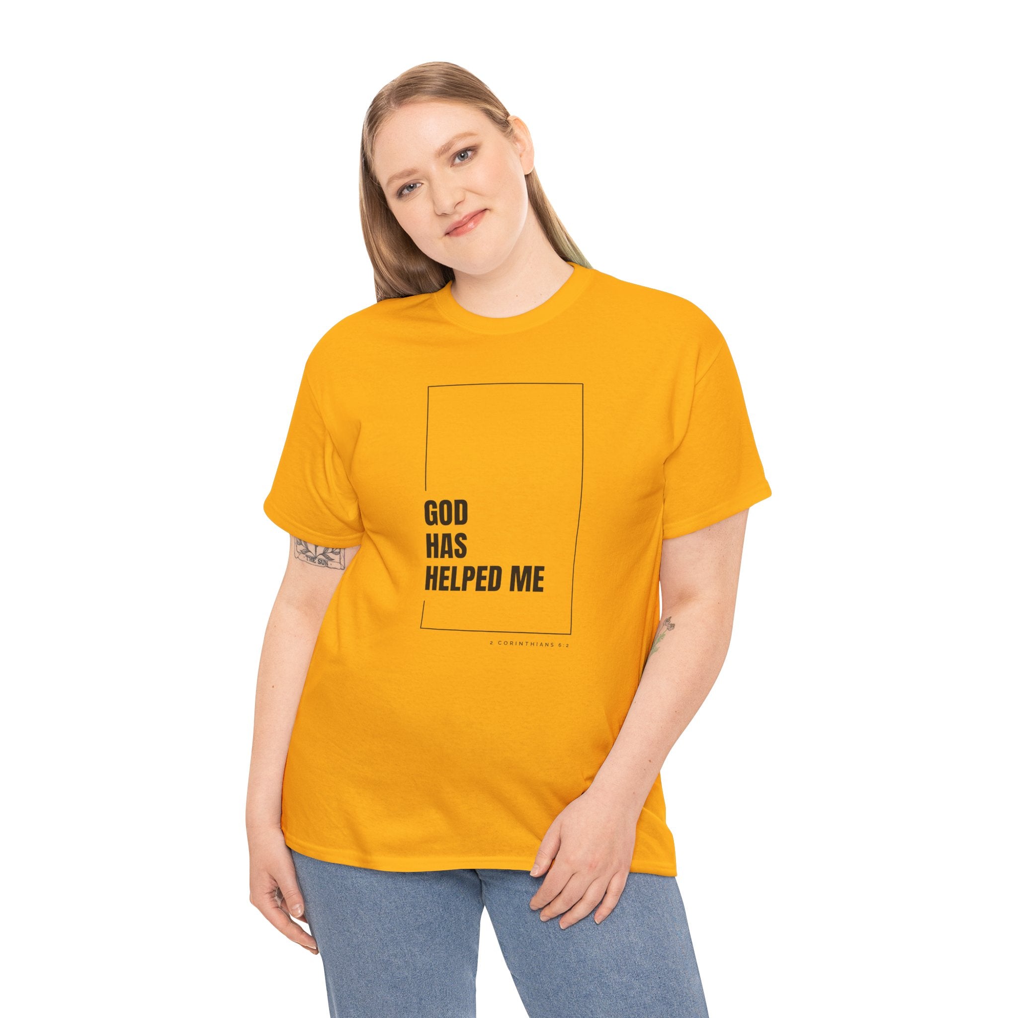 God Has Helped Me Christian T-Shirt – 2 Corinthians 6:2 Faith Tee | Unisex Heavy Cotton Shirt