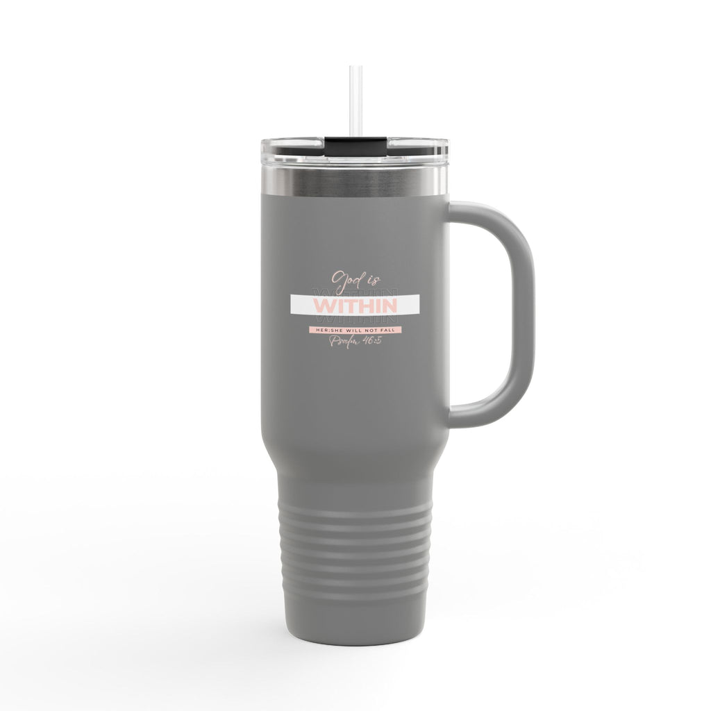 God Is Within Her Insulated Travel Mug — Psalm 46:5 Christian Tumbler with Handle