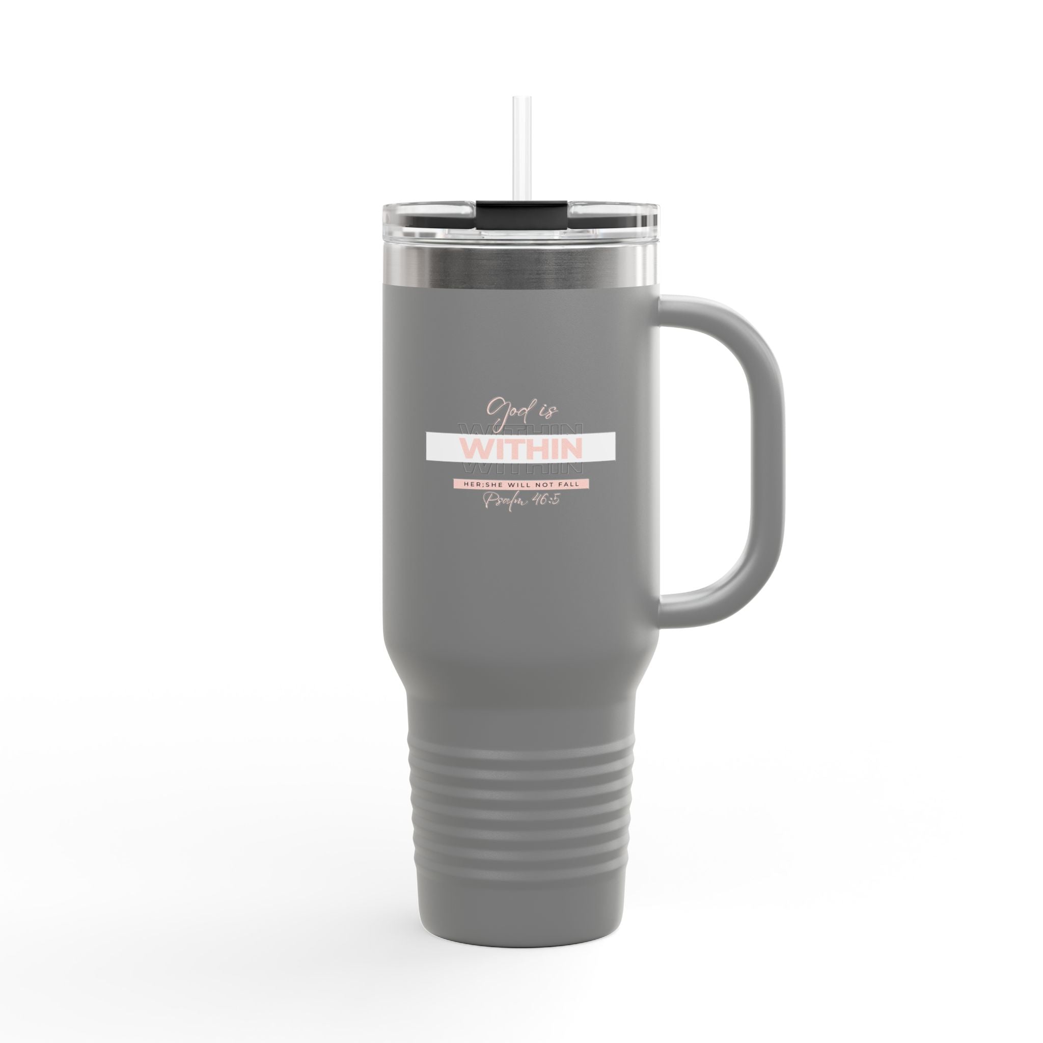 God Is Within Her Insulated Travel Mug — Psalm 46:5 Christian Tumbler with Handle
