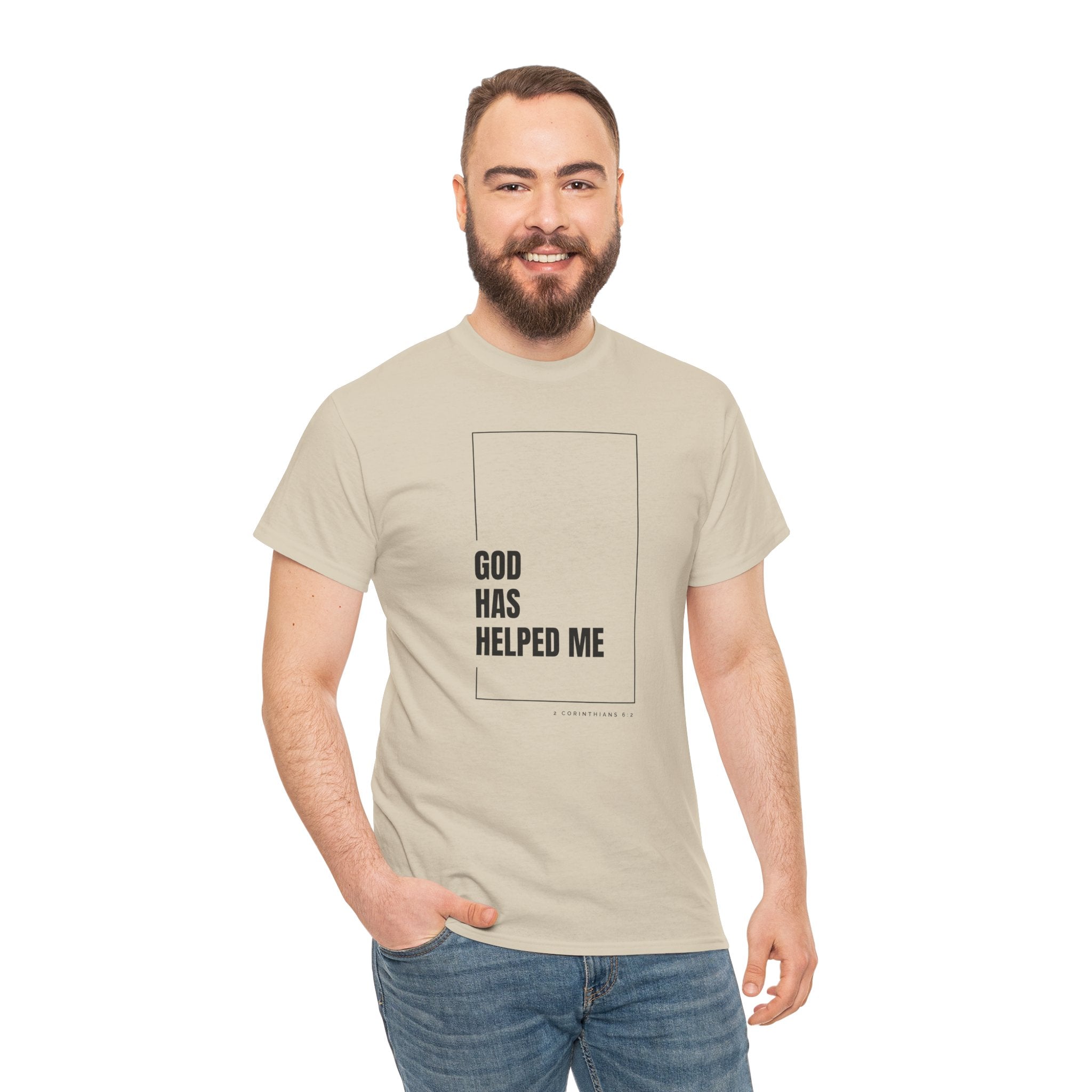 God Has Helped Me Christian T-Shirt – 2 Corinthians 6:2 Faith Tee | Unisex Heavy Cotton Shirt