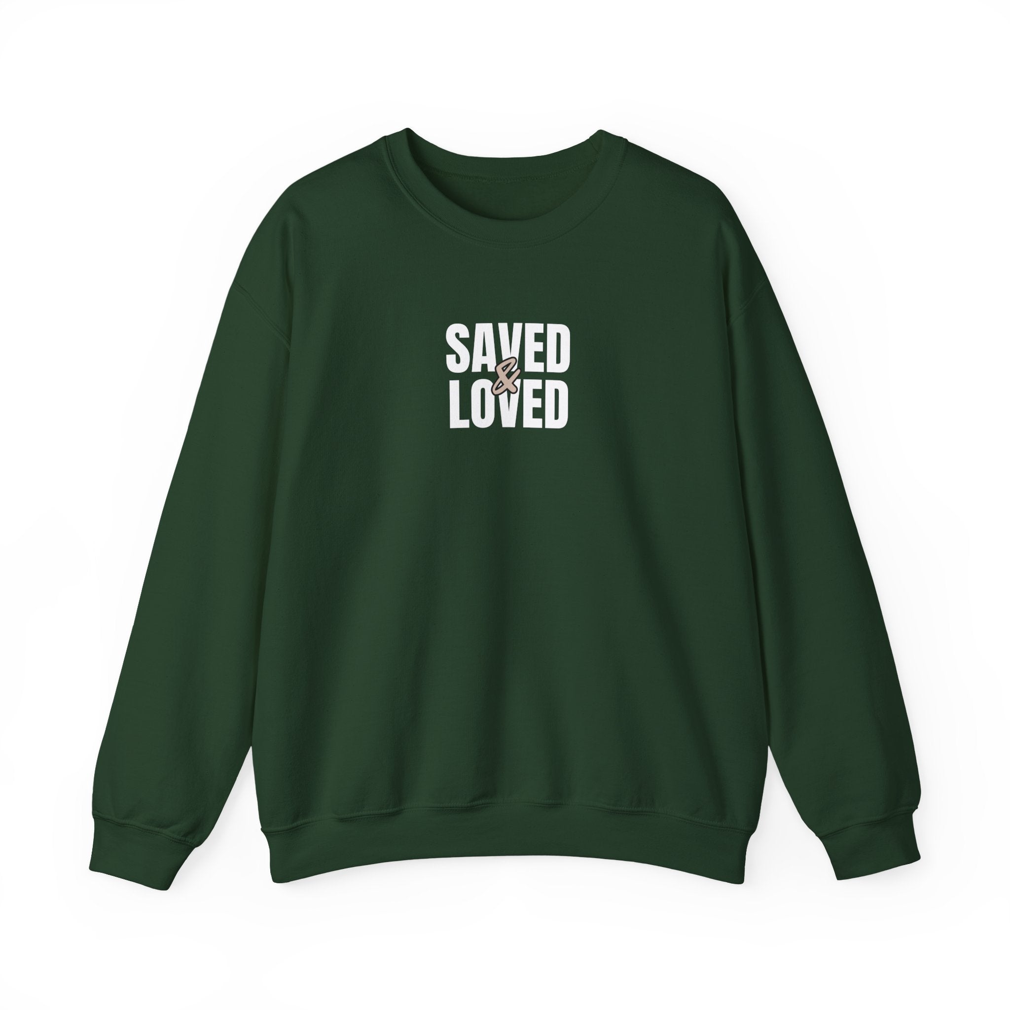 Saved & Loved Crewneck Sweatshirt — Psalm 91:16 Christian Faith Sweatshirt