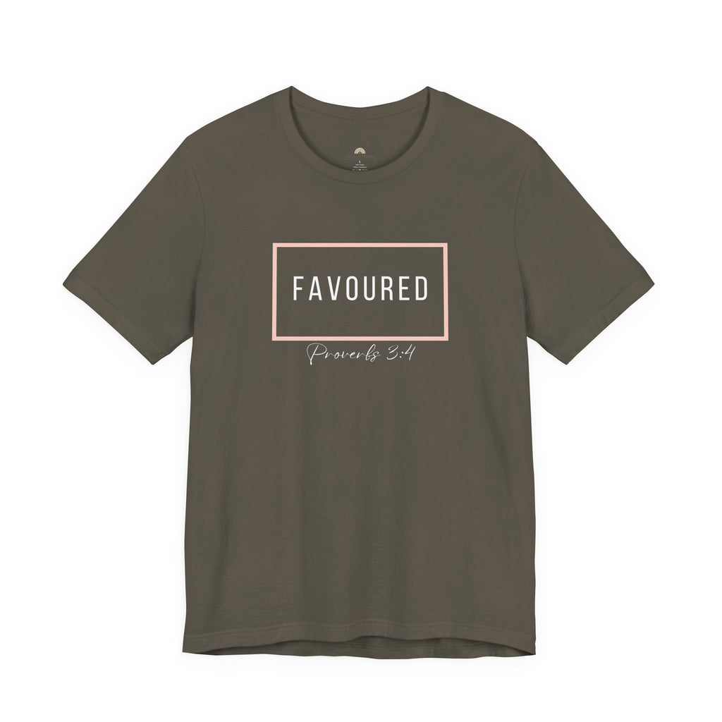 Favoured Christian T-Shirt – Proverbs 3:4 Scripture Tee | Faith-Based Unisex Shirt