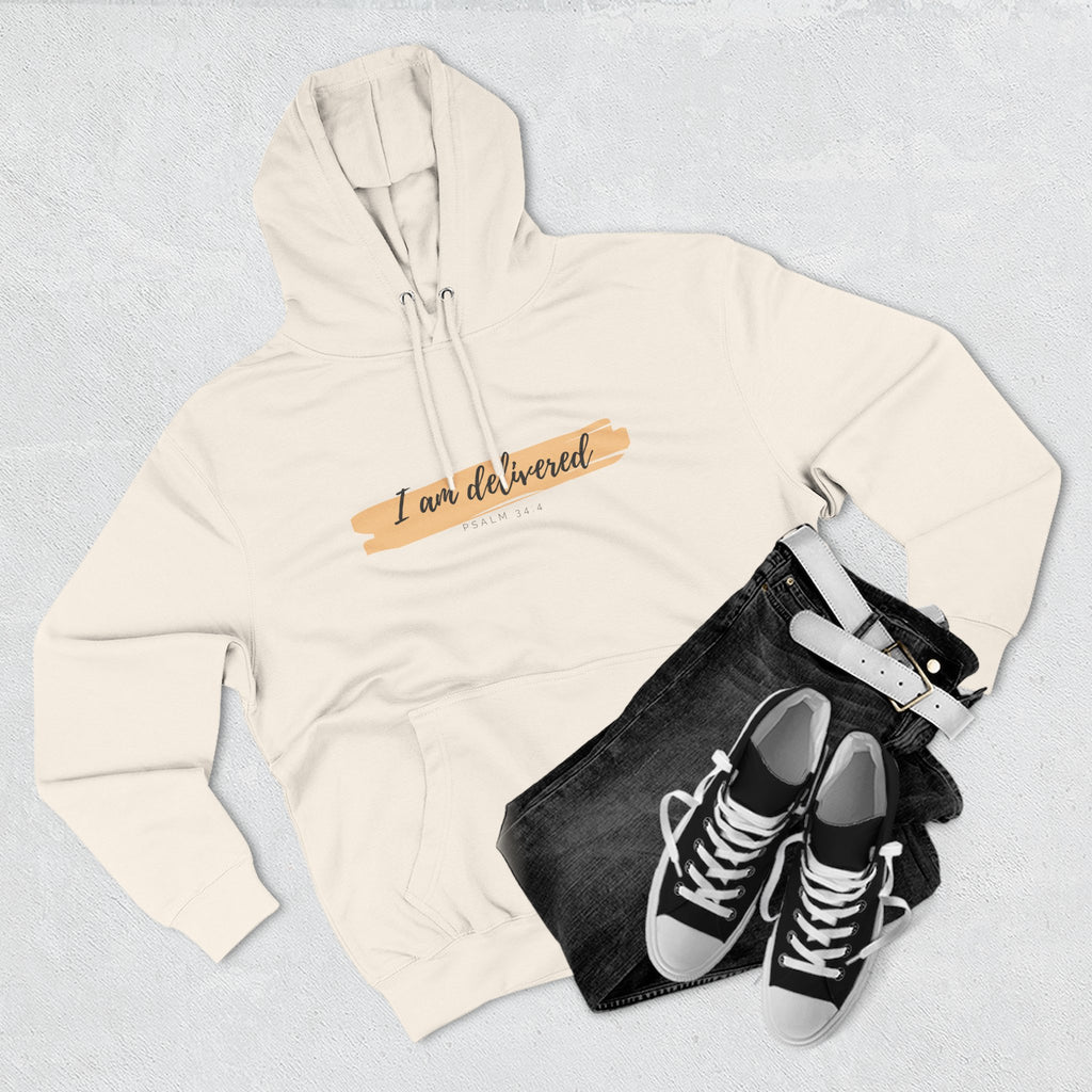 I Am Delivered Christian Hoodie — Psalm 34:4 Faith Hoodie | Inspirational Scripture Pullover | Unisex Christian Apparel