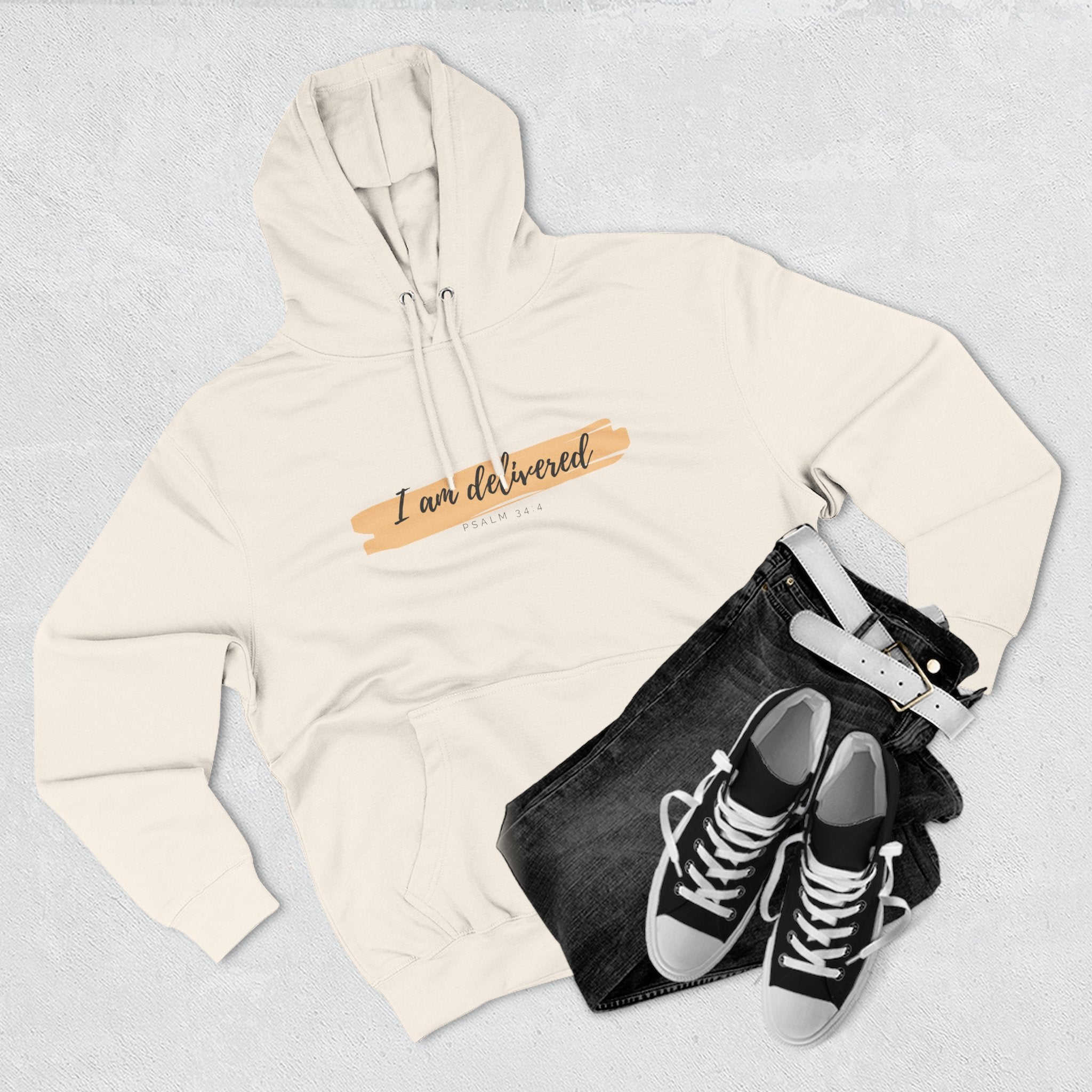 I Am Delivered Christian Hoodie — Psalm 34:4 Faith Hoodie | Inspirational Scripture Pullover | Unisex Christian Apparel
