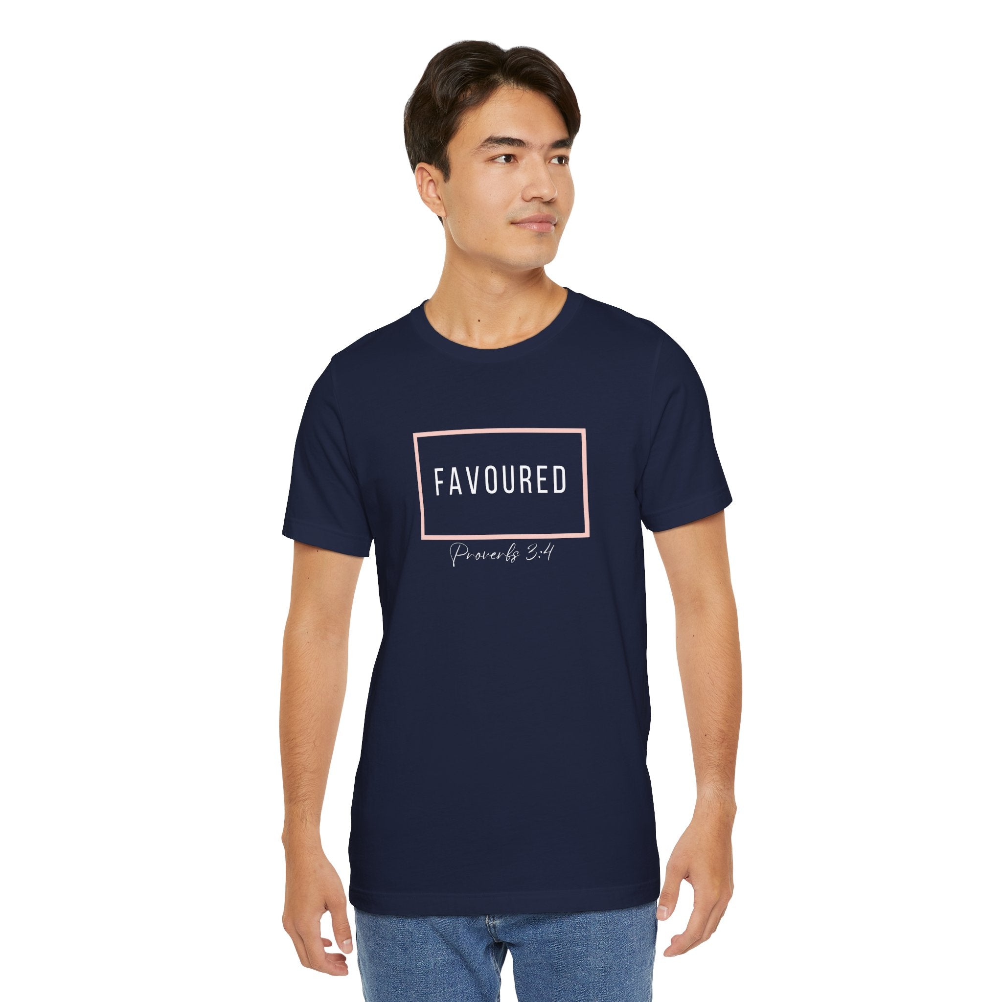 Favoured Christian T-Shirt – Proverbs 3:4 Scripture Tee | Faith-Based Unisex Shirt
