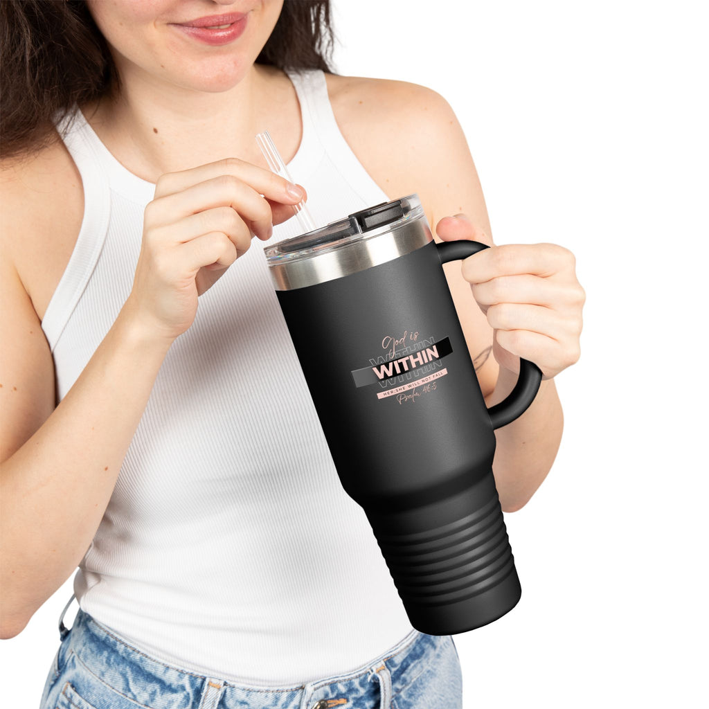 God Is Within Her Insulated Travel Mug — Psalm 46:5 Christian Tumbler with Handle