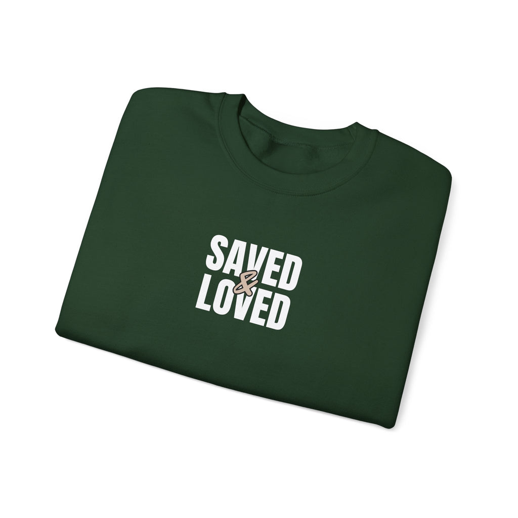 Saved & Loved Crewneck Sweatshirt — Psalm 91:16 Christian Faith Sweatshirt