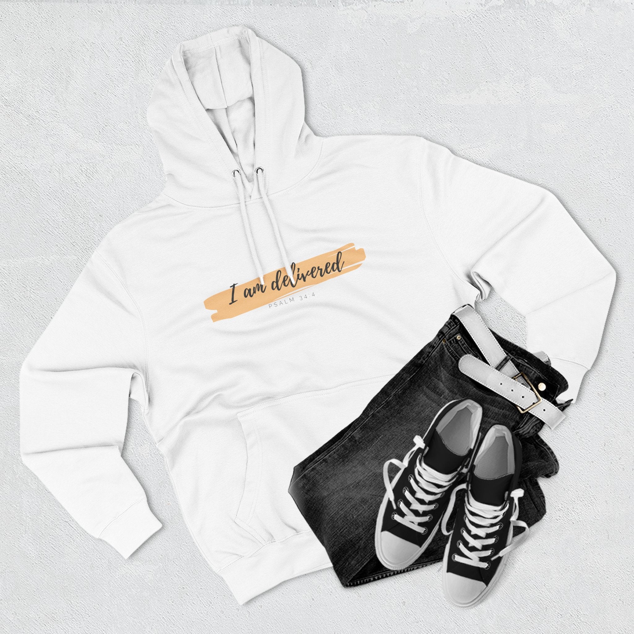 I Am Delivered Christian Hoodie — Psalm 34:4 Faith Hoodie | Inspirational Scripture Pullover | Unisex Christian Apparel