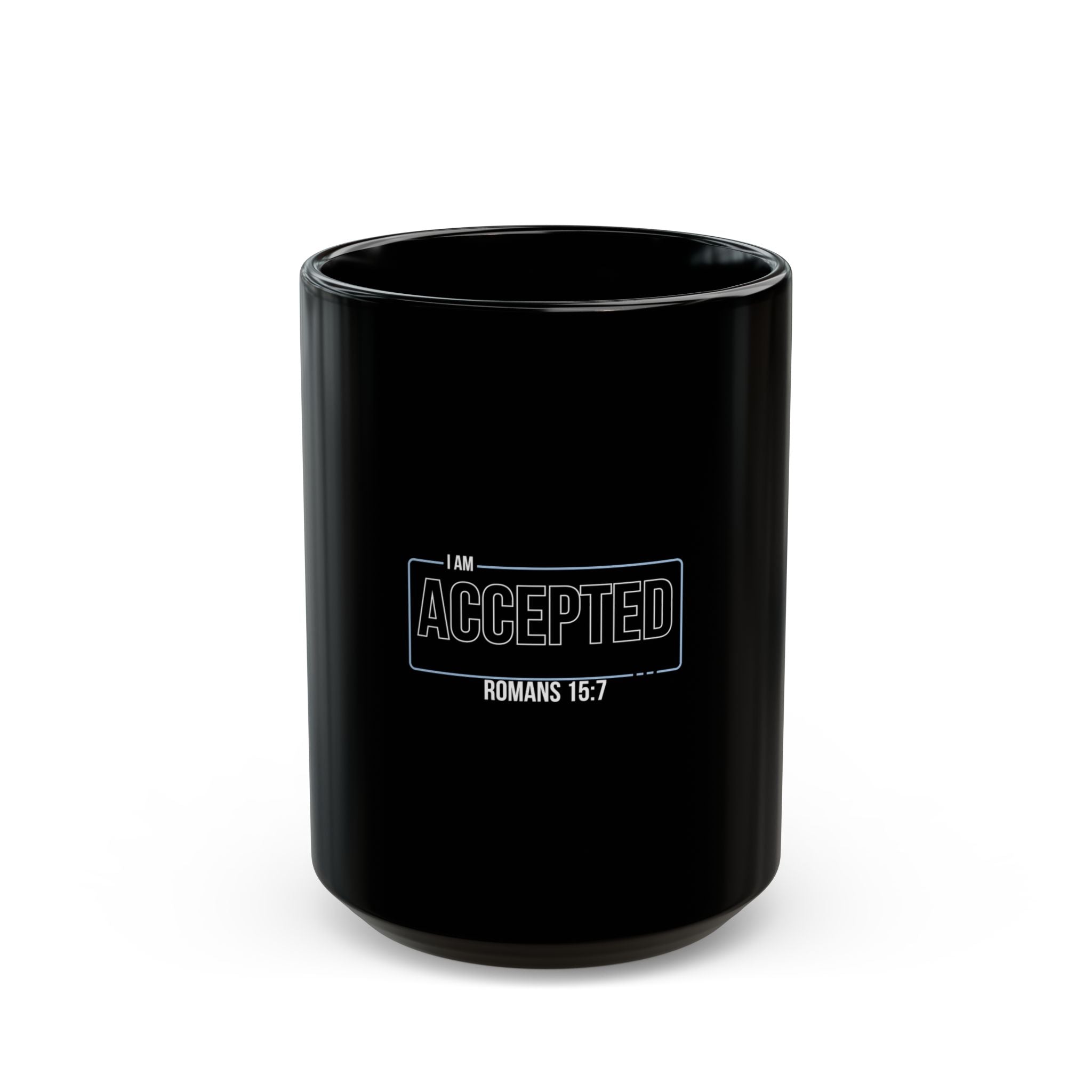 “I Am Accepted” Christian Ceramic Mug – Romans 15:7 Scripture Coffee Cup (11oz & 15oz) – Faith-Inspired Gift
