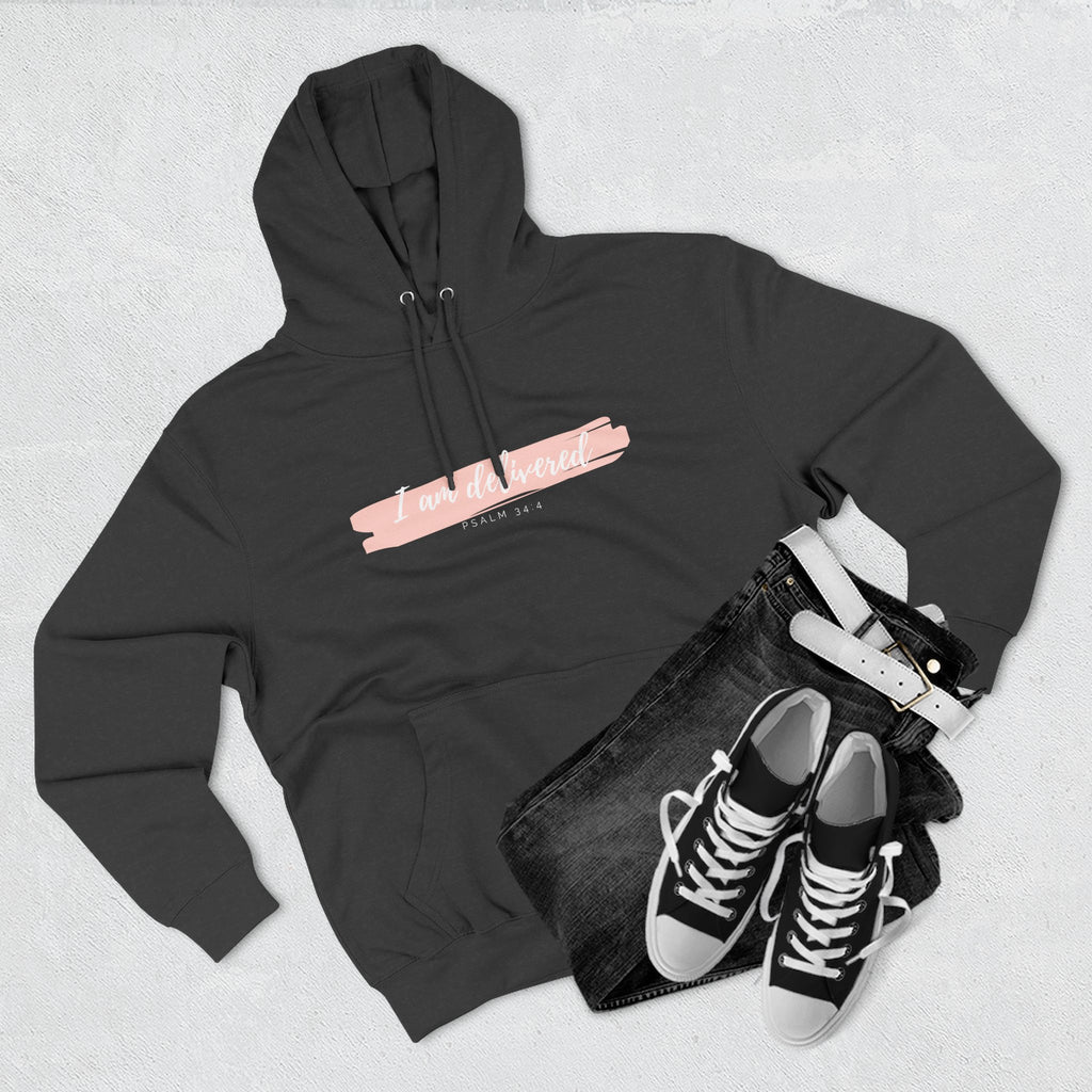 I Am Delivered Christian Hoodie — Psalm 34:4 Faith Hoodie | Inspirational Scripture Pullover | Unisex Christian Apparel