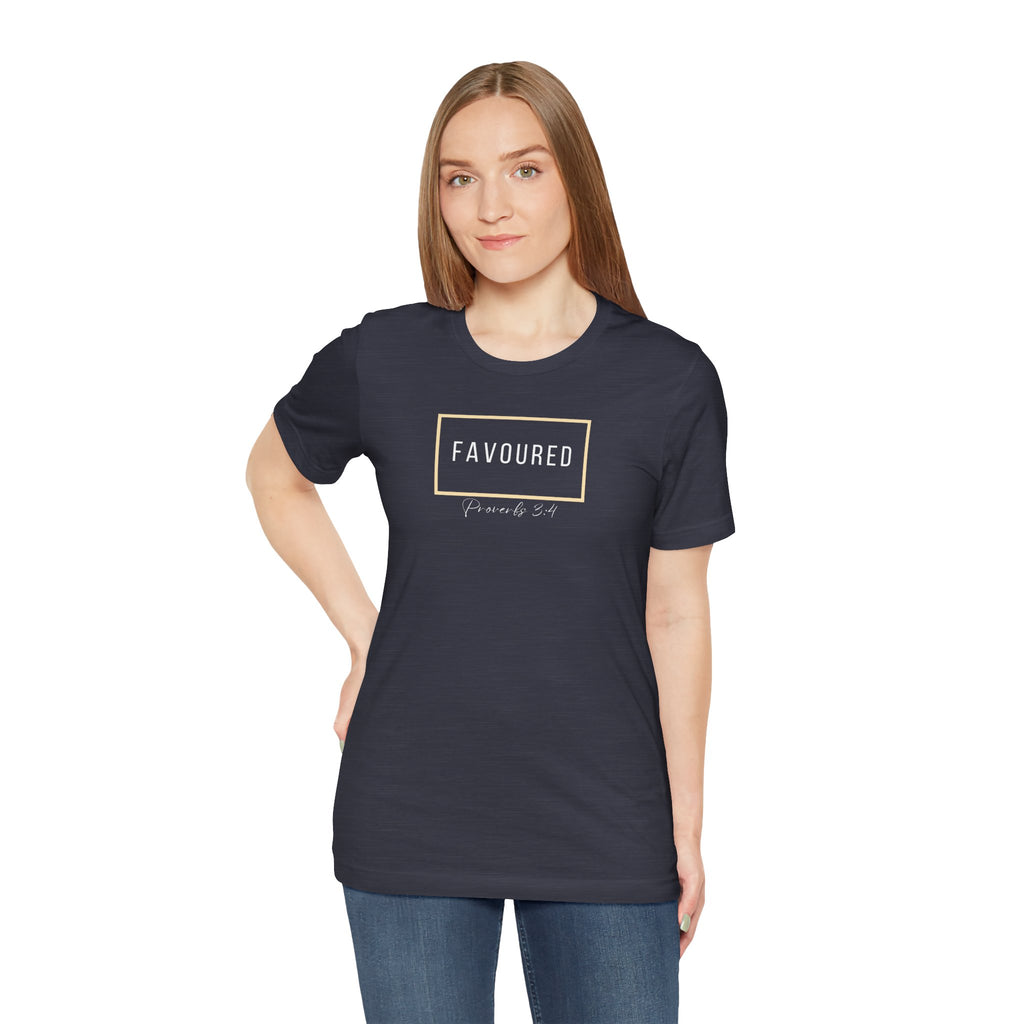 Favoured Christian T-Shirt – Proverbs 3:4 Scripture Tee | Faith-Based Unisex Shirt