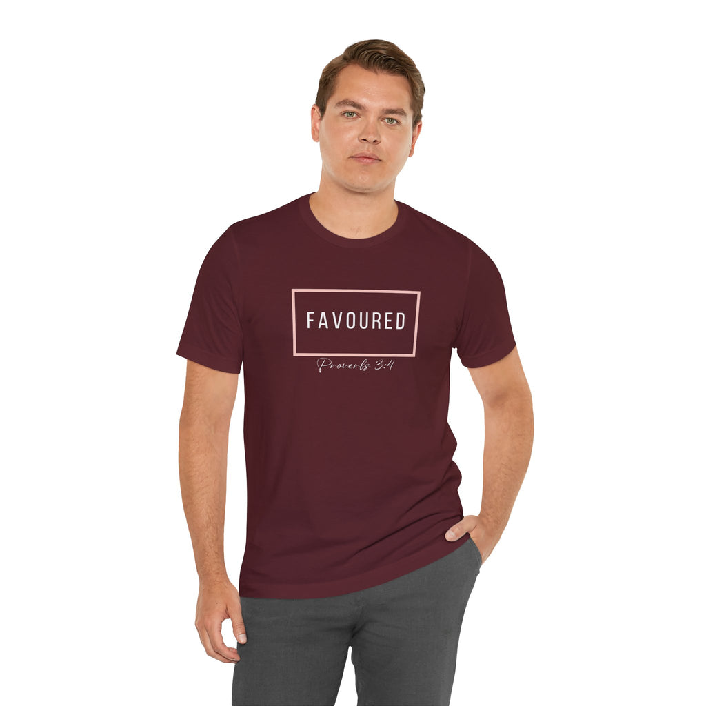 Favoured Christian T-Shirt – Proverbs 3:4 Scripture Tee | Faith-Based Unisex Shirt