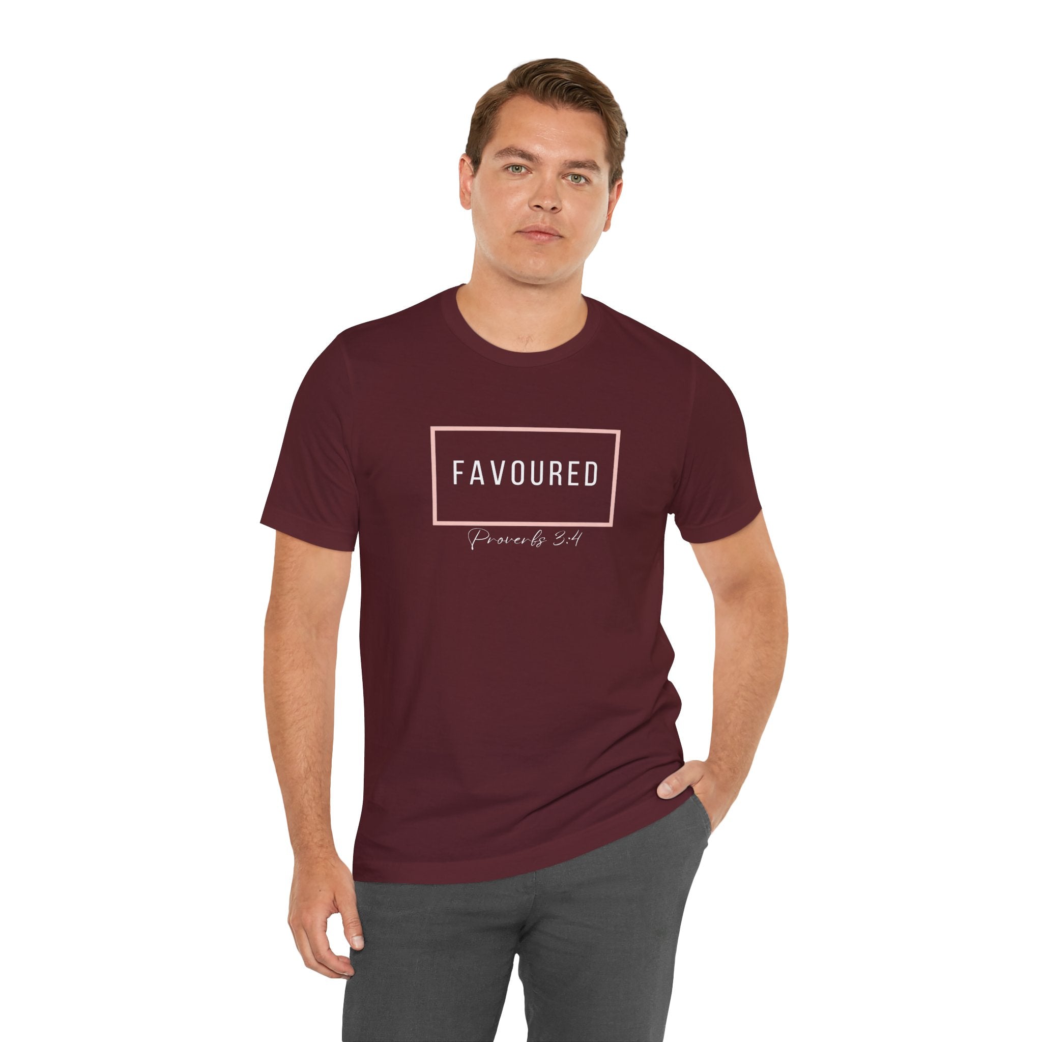 Favoured Christian T-Shirt – Proverbs 3:4 Scripture Tee | Faith-Based Unisex Shirt