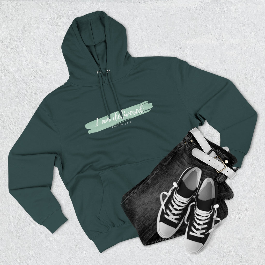 I Am Delivered Christian Hoodie — Psalm 34:4 Faith Hoodie | Inspirational Scripture Pullover | Unisex Christian Apparel