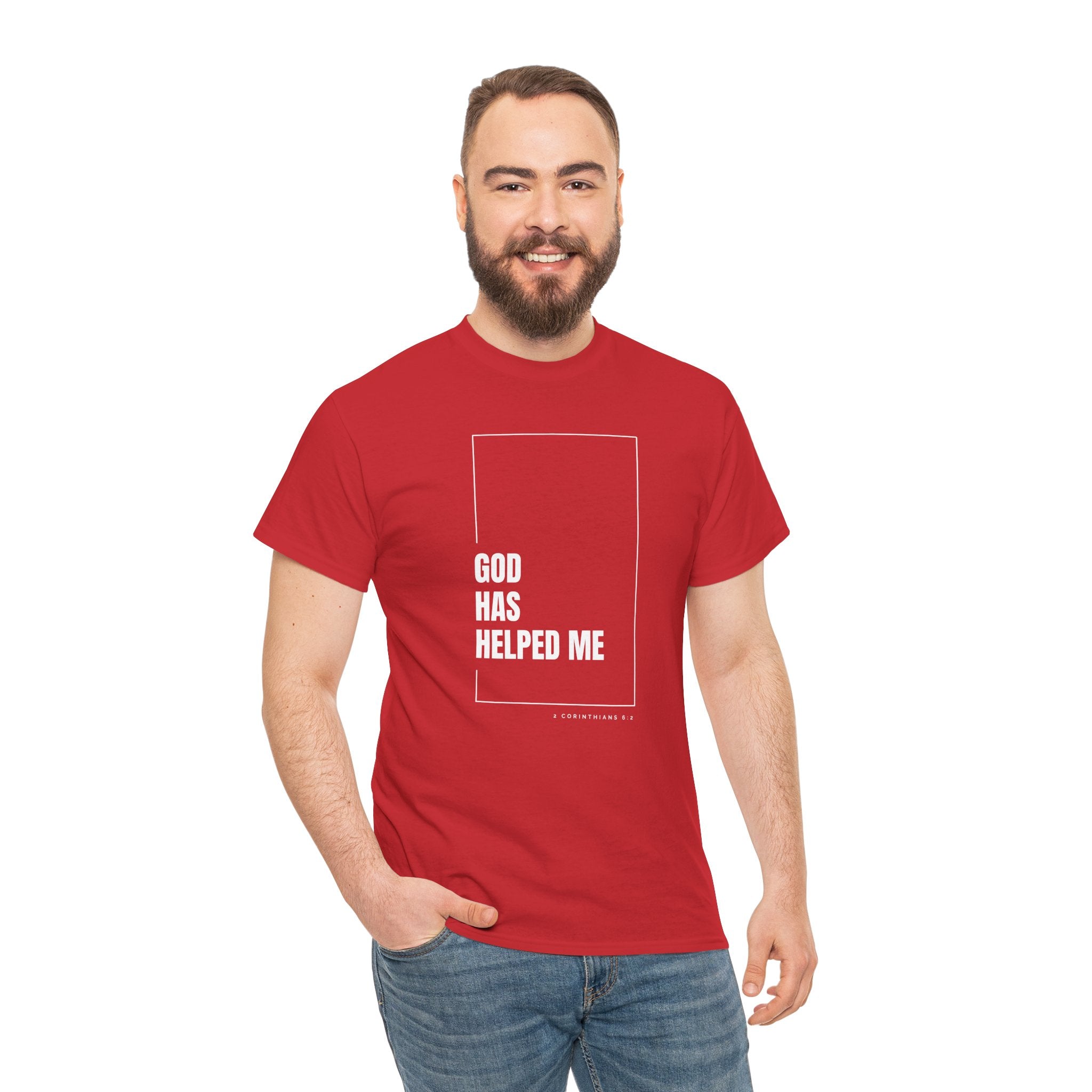 God Has Helped Me Christian T-Shirt – 2 Corinthians 6:2 Faith Tee | Unisex Heavy Cotton Shirt