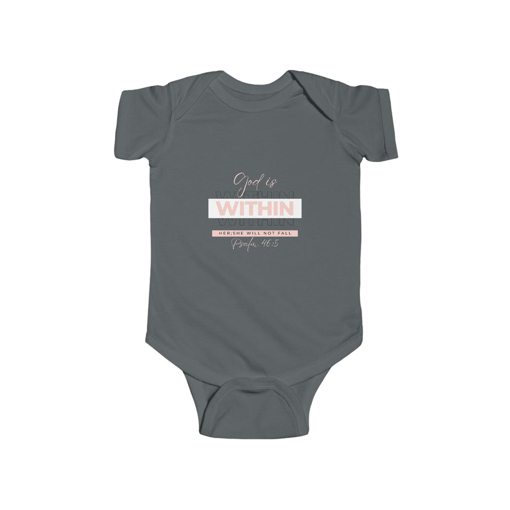 Faith-Inspired Infant Bodysuit – “God Is Within Her; She Will Not Fall Psalm 46:5 | Christian Baby Gift, Soft Cotton Outfit for Newborn Girls