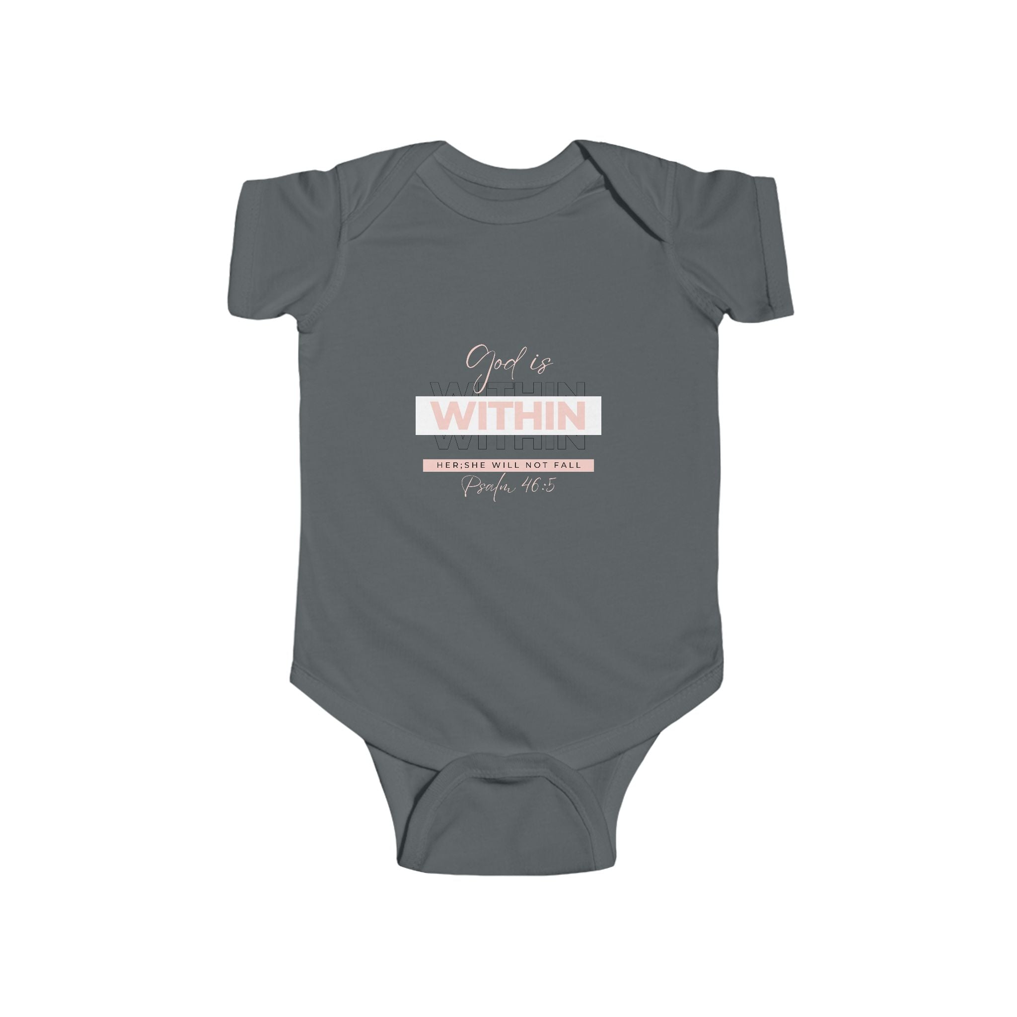 Faith-Inspired Infant Bodysuit – “God Is Within Her; She Will Not Fall Psalm 46:5 | Christian Baby Gift, Soft Cotton Outfit for Newborn Girls