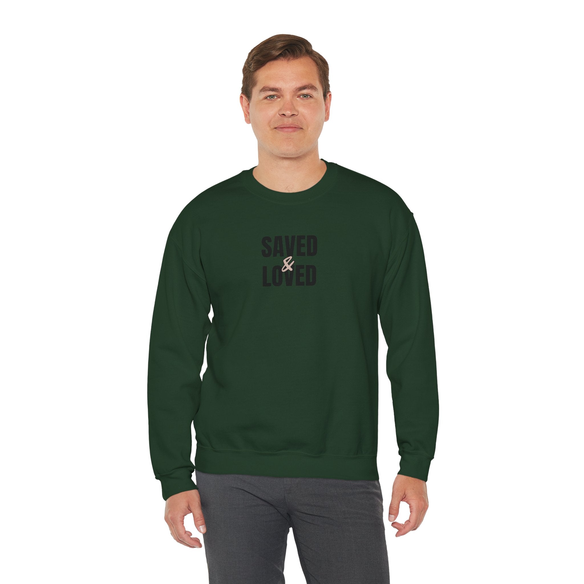Saved & Loved Crewneck Sweatshirt — Psalm 91:16 Christian Faith Sweatshirt