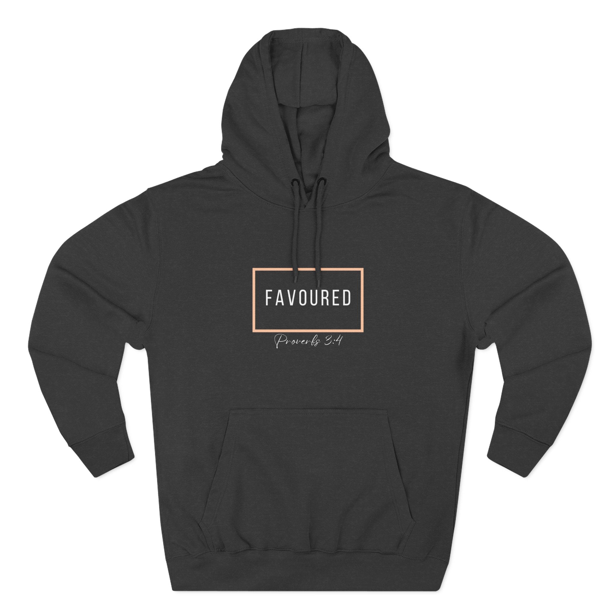 Favoured Christian Hoodie – Proverbs 3:4 Scripture Minimalist Hoodie | Faith-Based Unisex Fleece Pullover