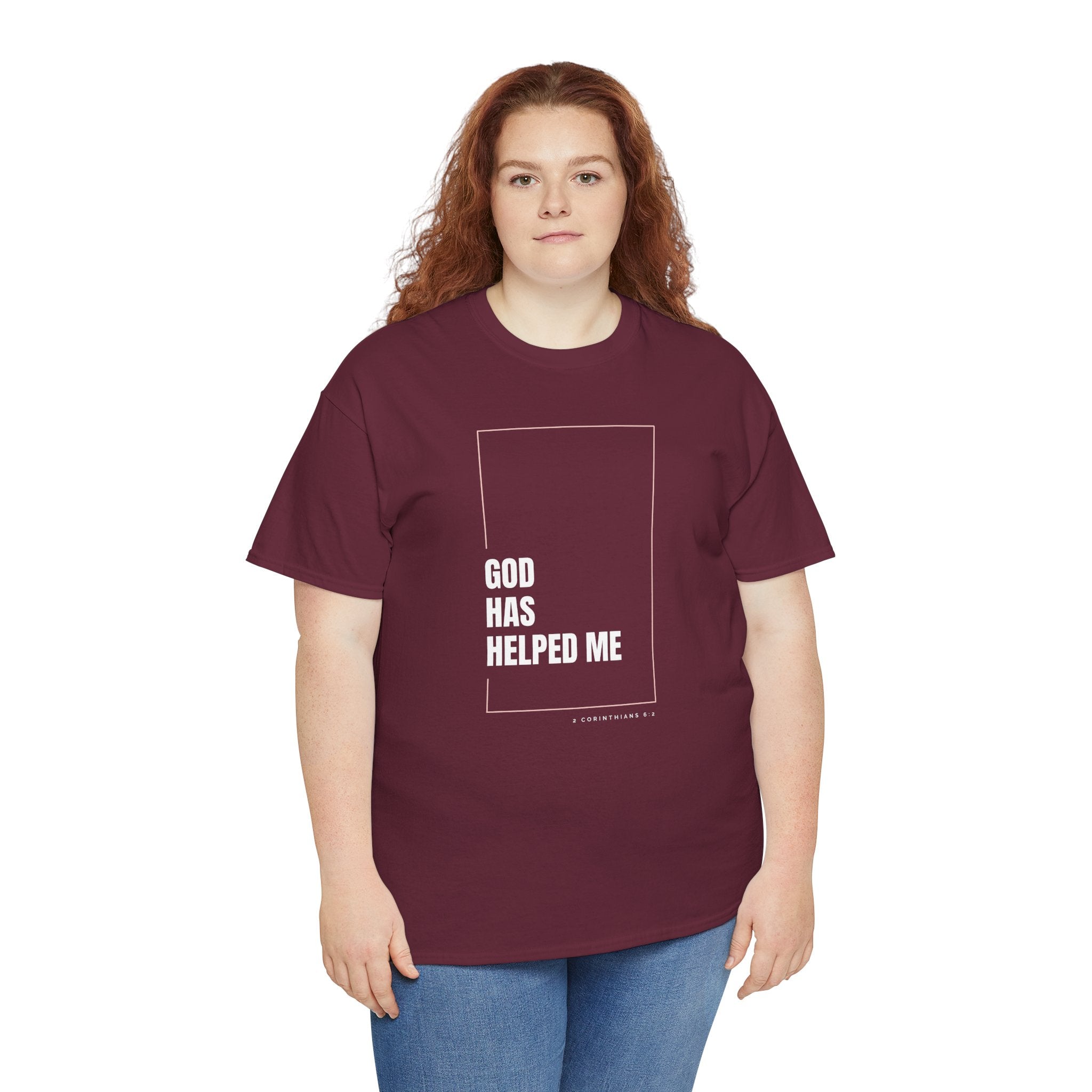 God Has Helped Me Christian T-Shirt – 2 Corinthians 6:2 Faith Tee | Unisex Heavy Cotton Shirt