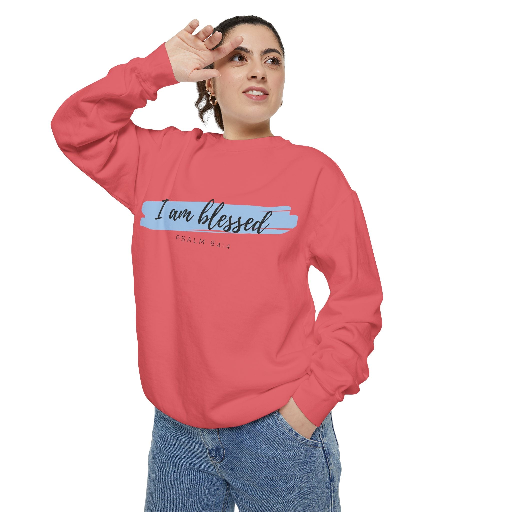 I Am Blessed Sweatshirt – Psalm 84:4 Christian Inspirational Crewneck (Garment-Dyed)