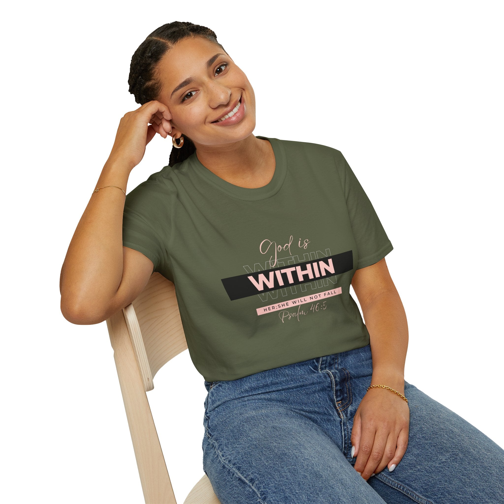 Christian T-Shirt – God Is Within Her (Psalm 46:5) – Inspirational Bible Verse Tee, Faith Apparel for Women