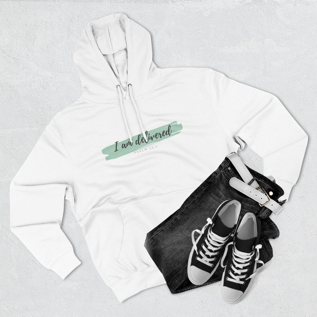 I Am Delivered Christian Hoodie — Psalm 34:4 Faith Hoodie | Inspirational Scripture Pullover | Unisex Christian Apparel