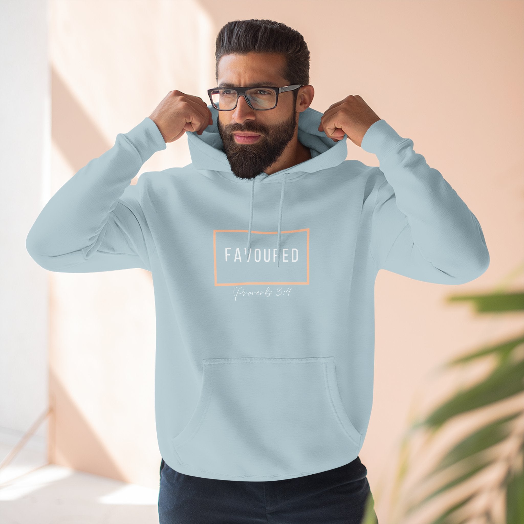 Favoured Christian Hoodie – Proverbs 3:4 Scripture Minimalist Hoodie | Faith-Based Unisex Fleece Pullover