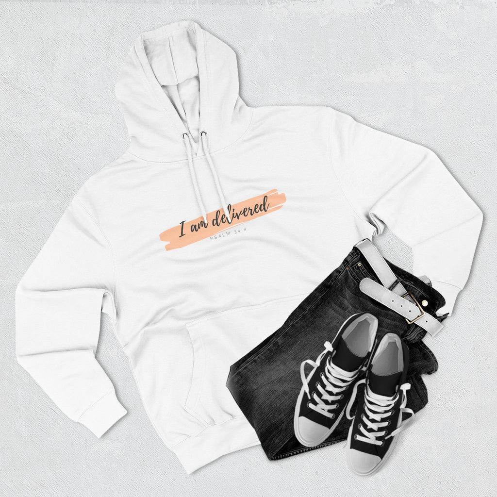 I Am Delivered Christian Hoodie — Psalm 34:4 Faith Hoodie | Inspirational Scripture Pullover | Unisex Christian Apparel